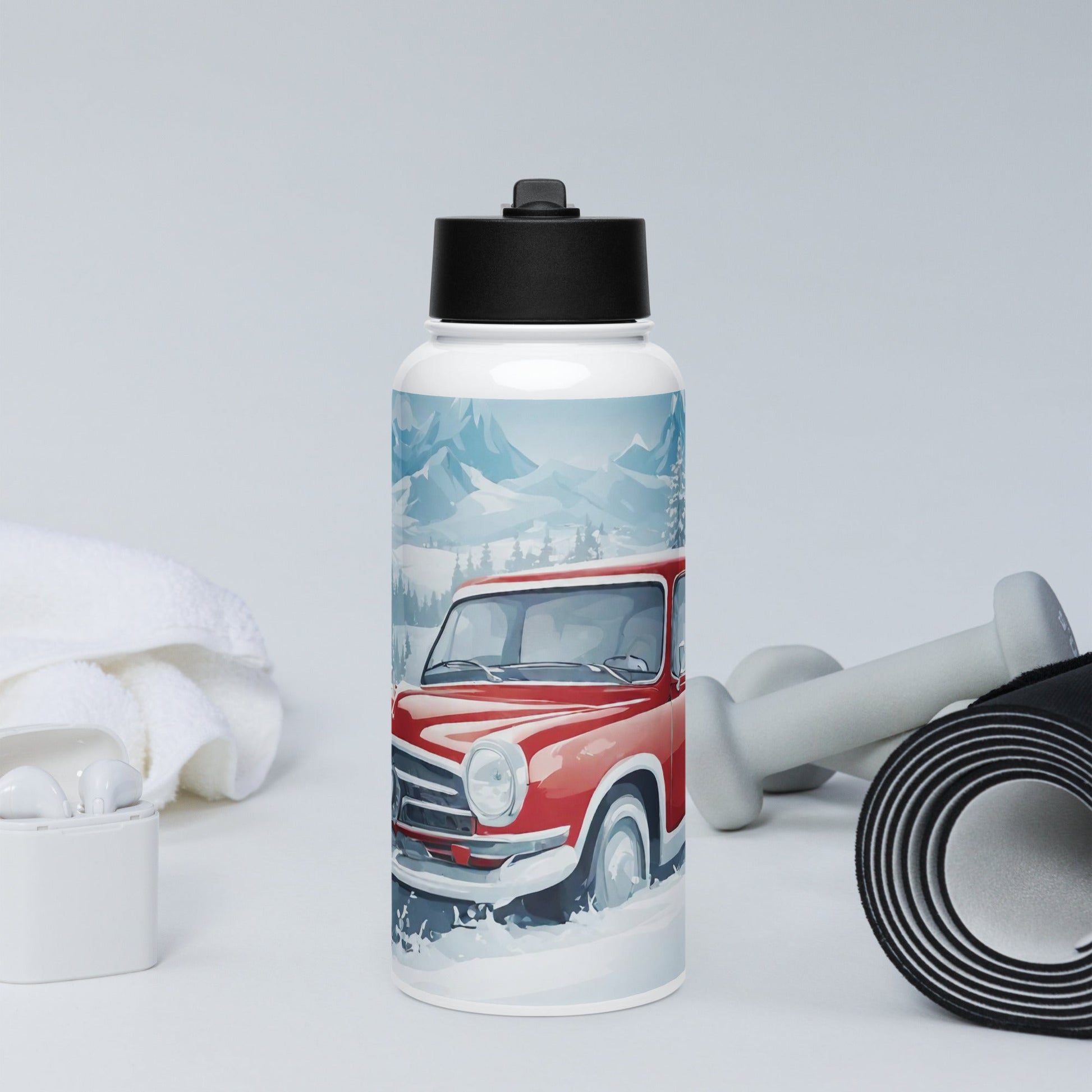 Stainless steel water bottle with a straw lid