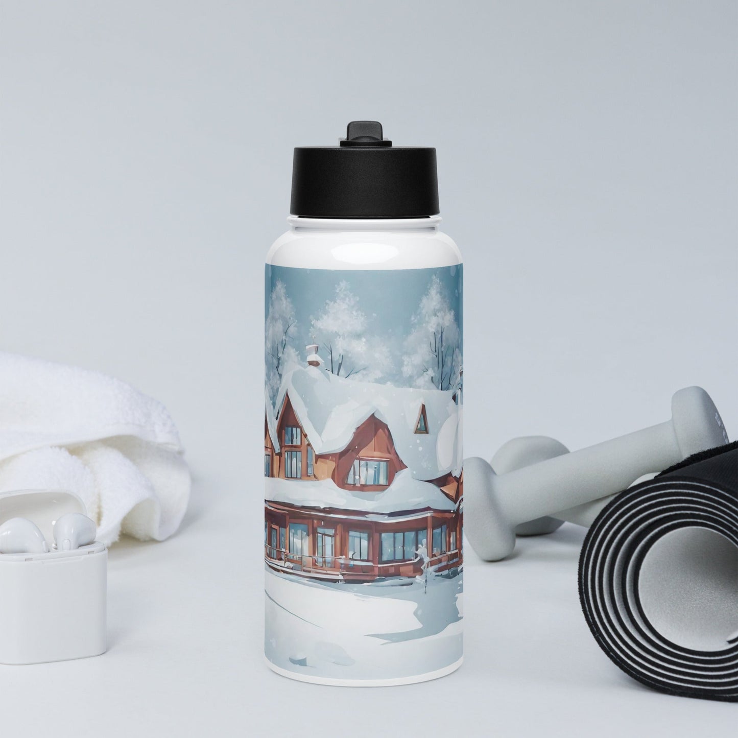 Stainless steel water bottle with a straw lid