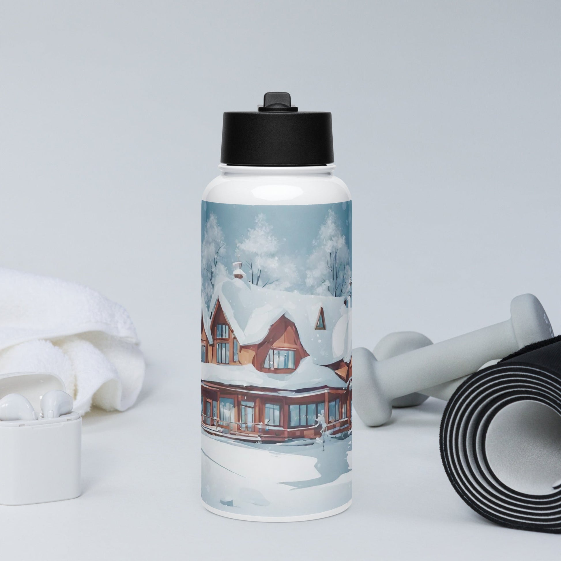 Stainless steel water bottle with a straw lid