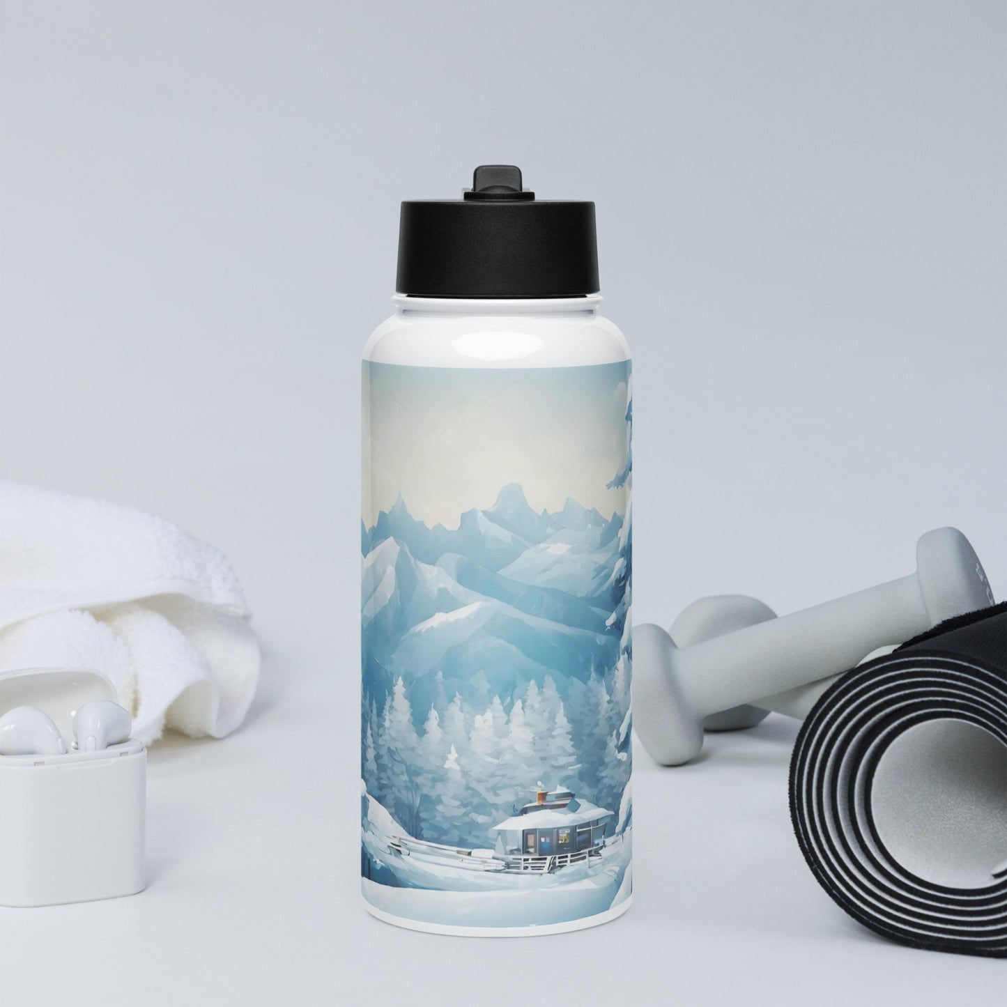 Stainless steel water bottle with a straw lid