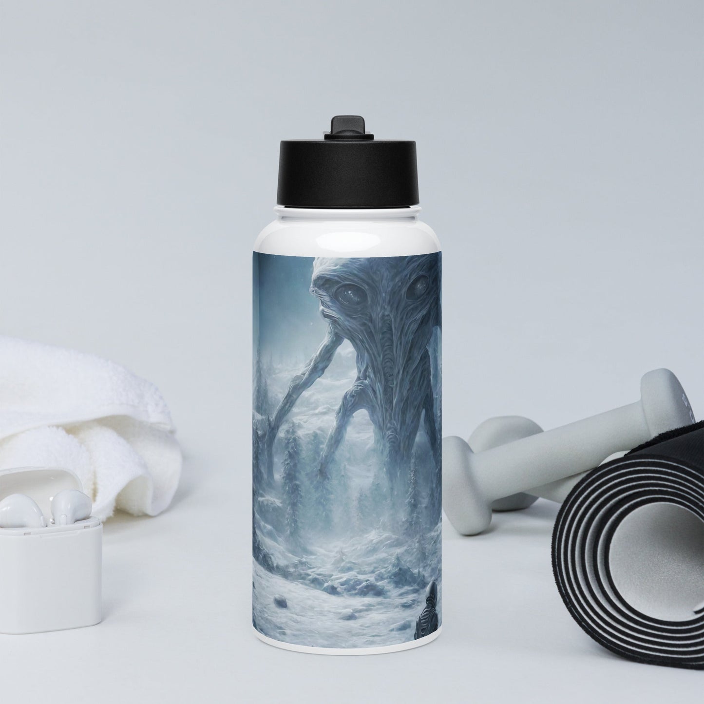 Stainless steel water bottle with a straw lid