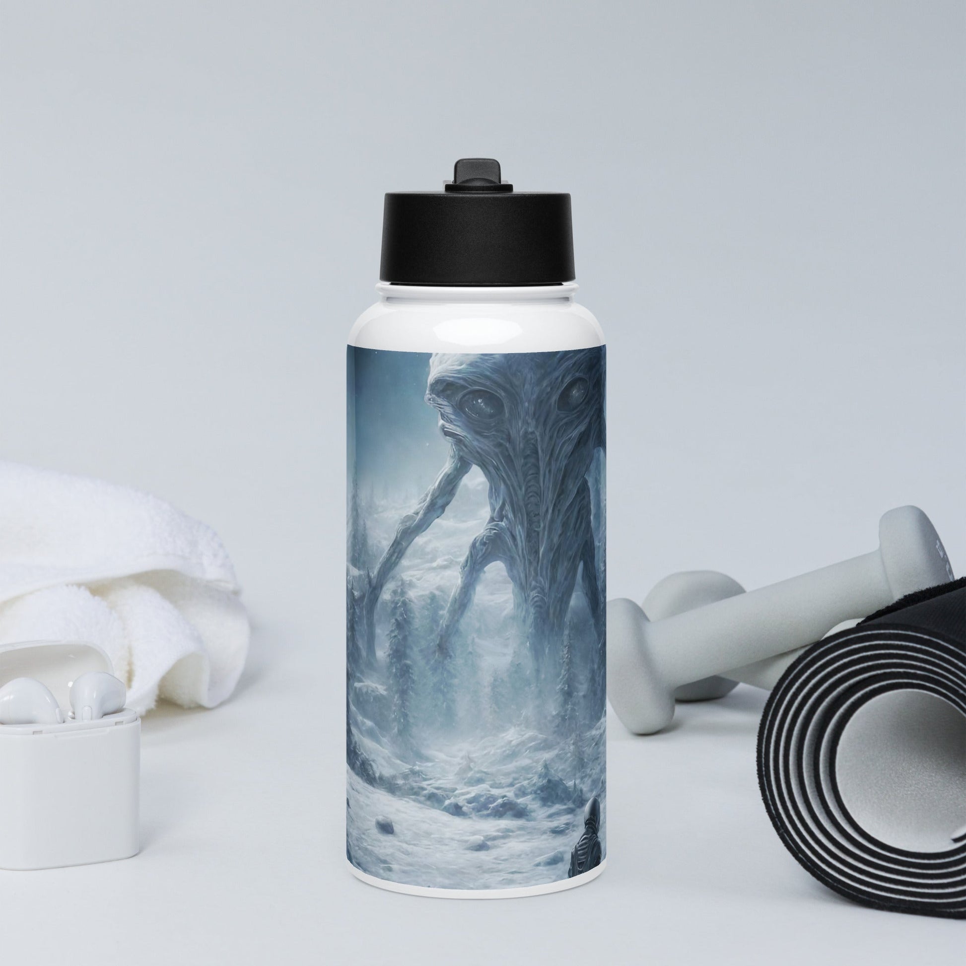 Stainless steel water bottle with a straw lid