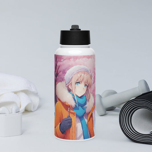 Stainless steel water bottle with a straw lid