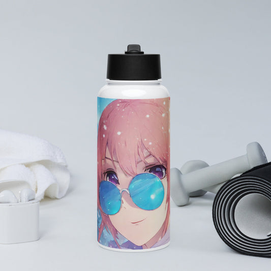 Stainless steel water bottle with a straw lid