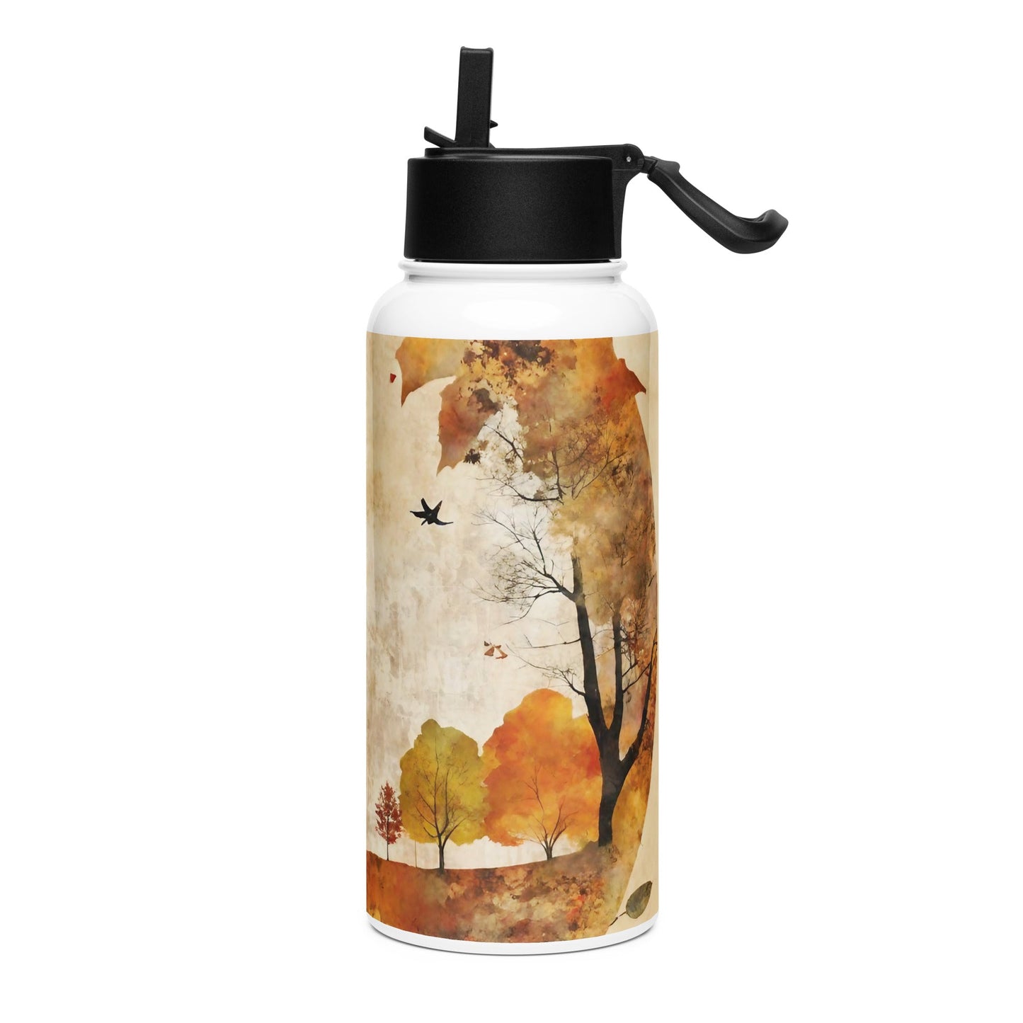 Stainless steel water bottle with a straw lid