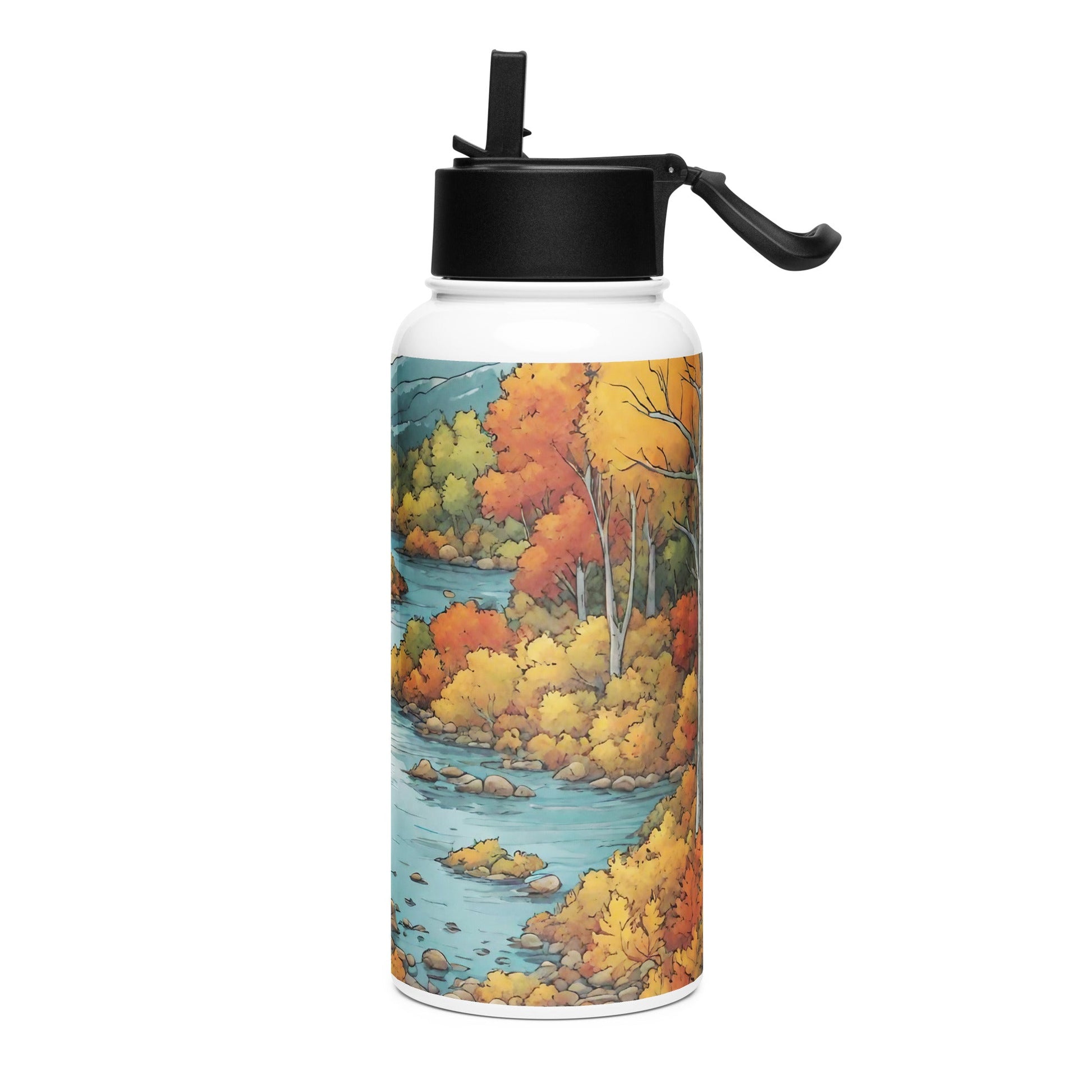 Stainless steel water bottle with a straw lid