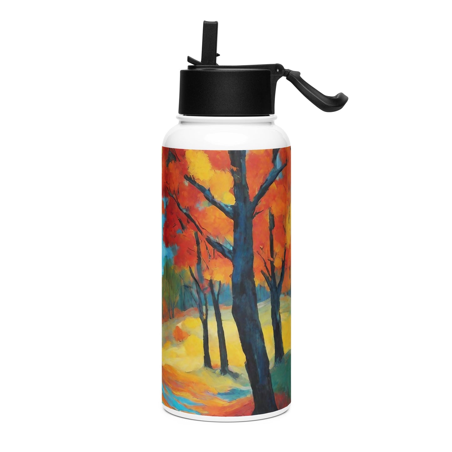 Stainless steel water bottle with a straw lid