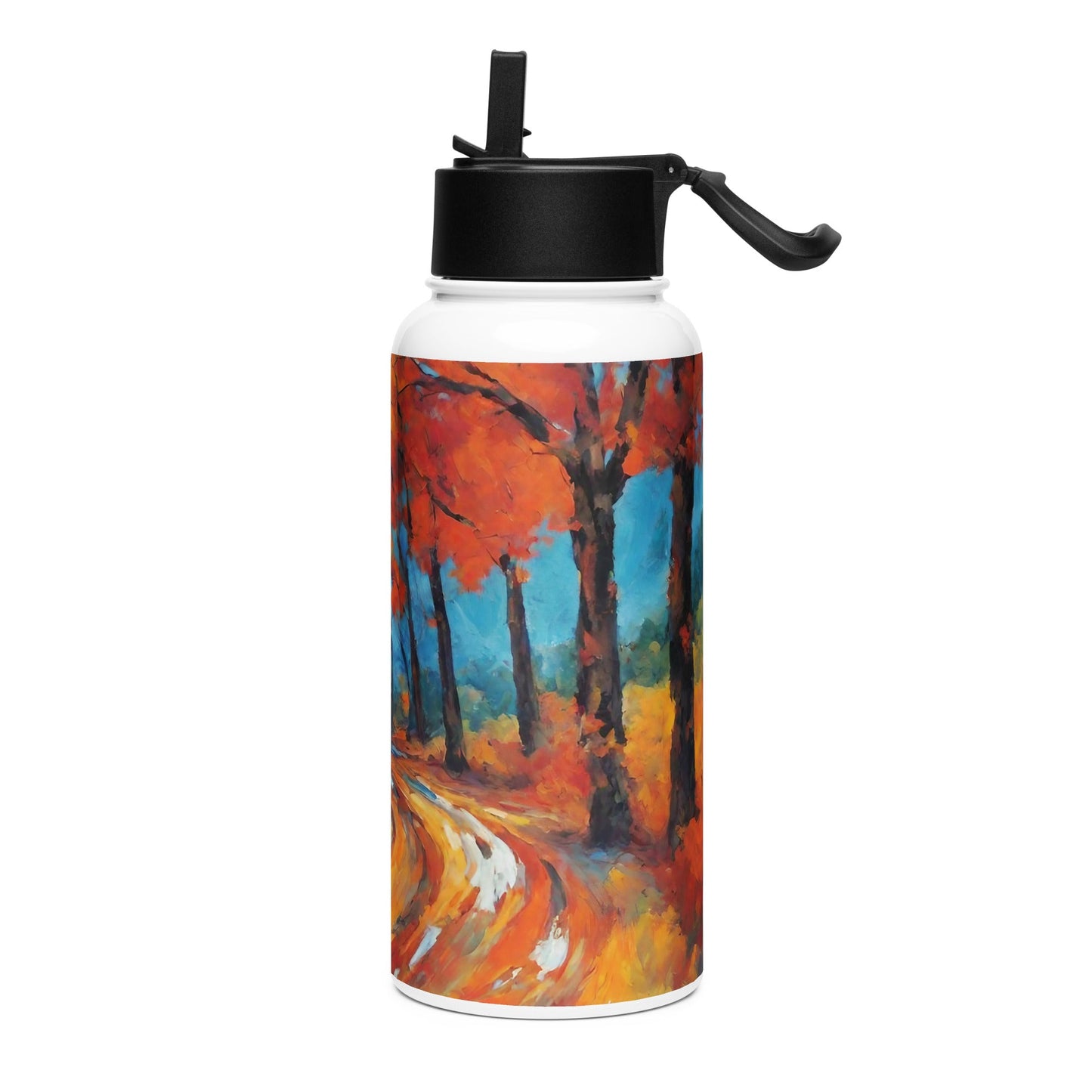 Stainless steel water bottle with a straw lid