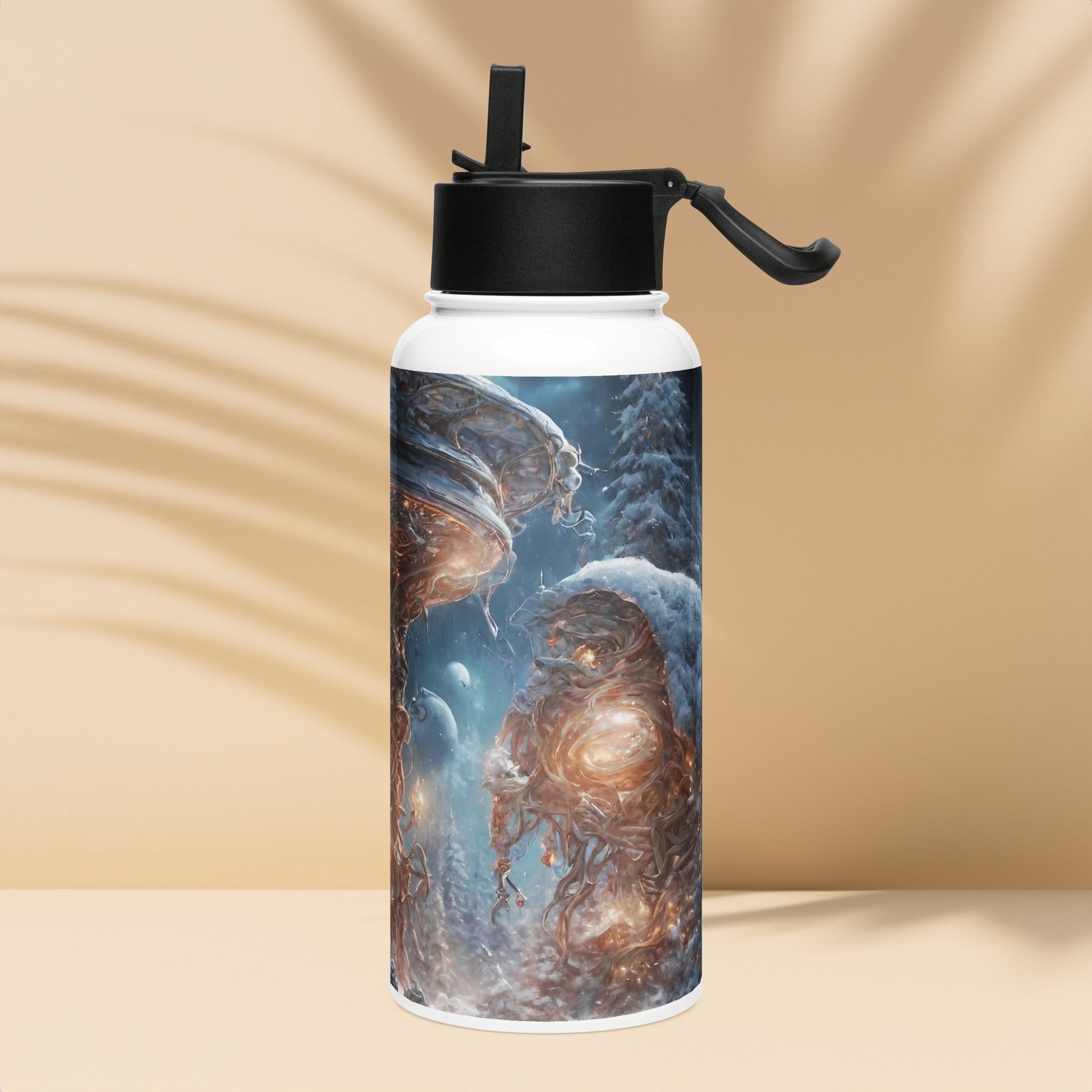 Stainless steel water bottle with a straw lid