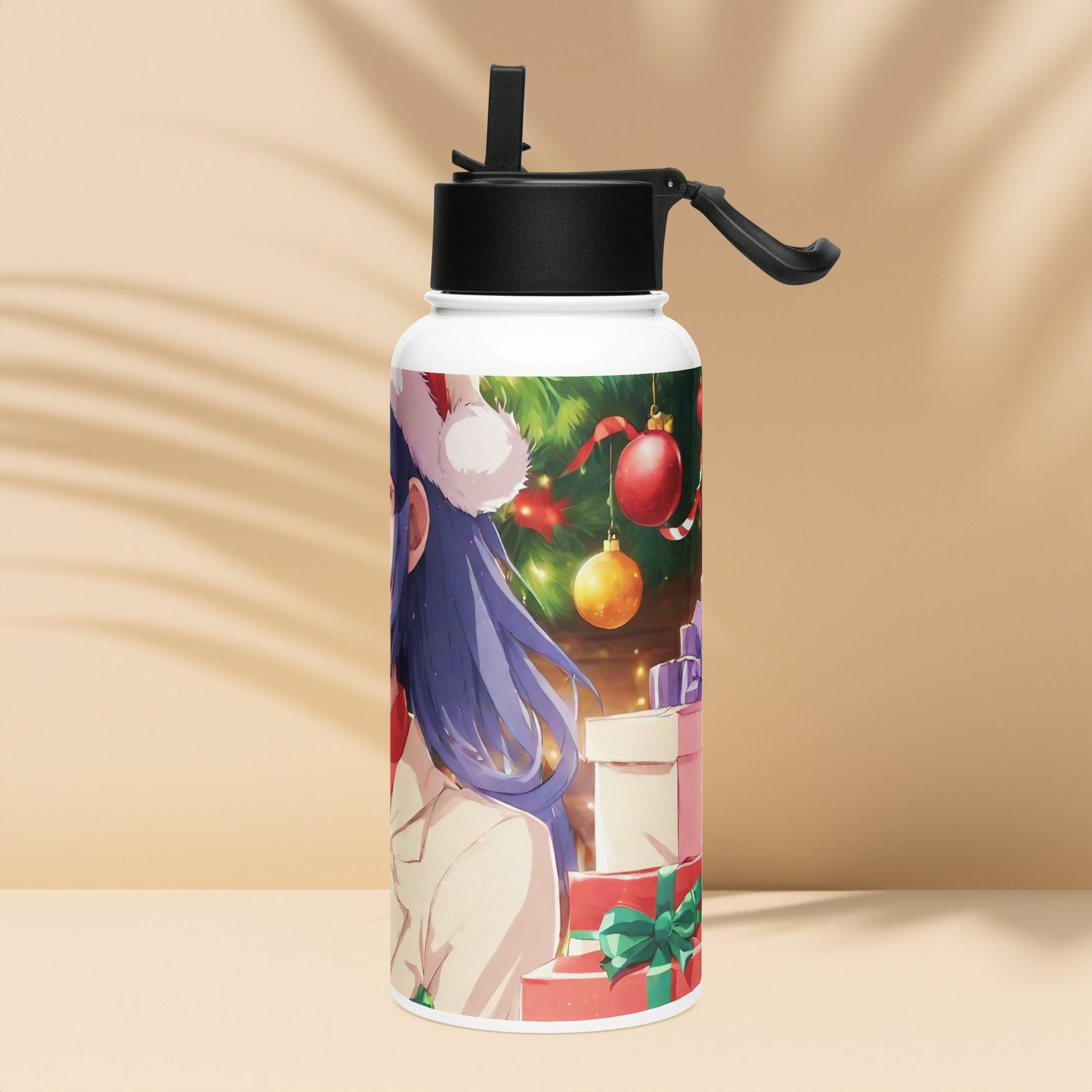 Stainless steel water bottle with a straw lid