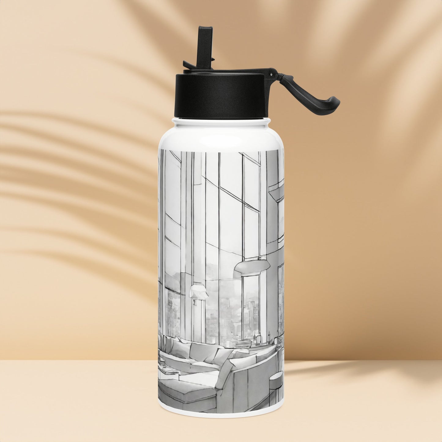 Stainless steel water bottle with a straw lid