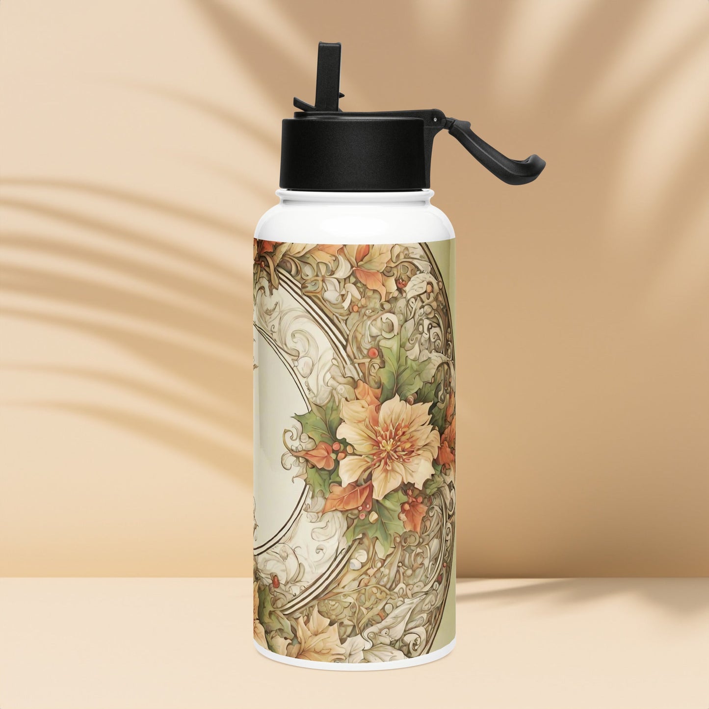 Stainless steel water bottle with a straw lid