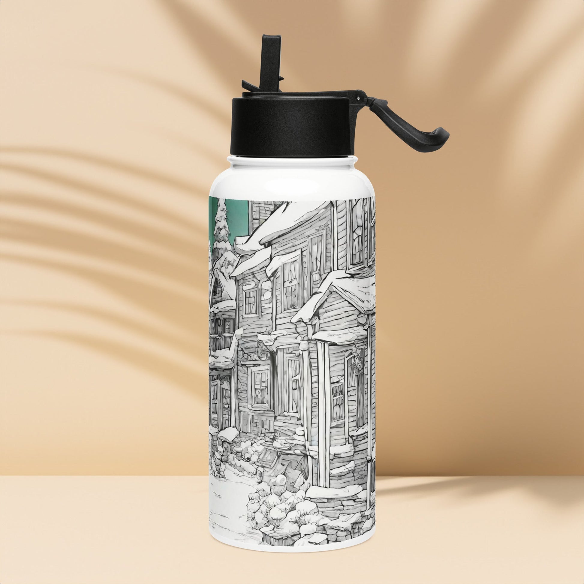 Stainless steel water bottle with a straw lid