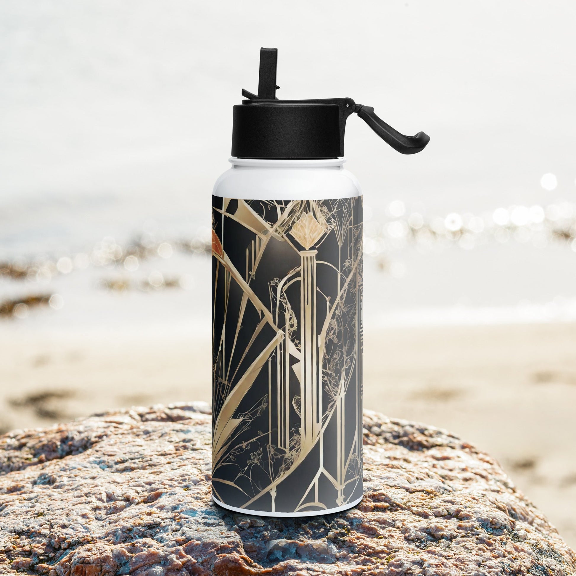 Stainless steel water bottle with a straw lid
