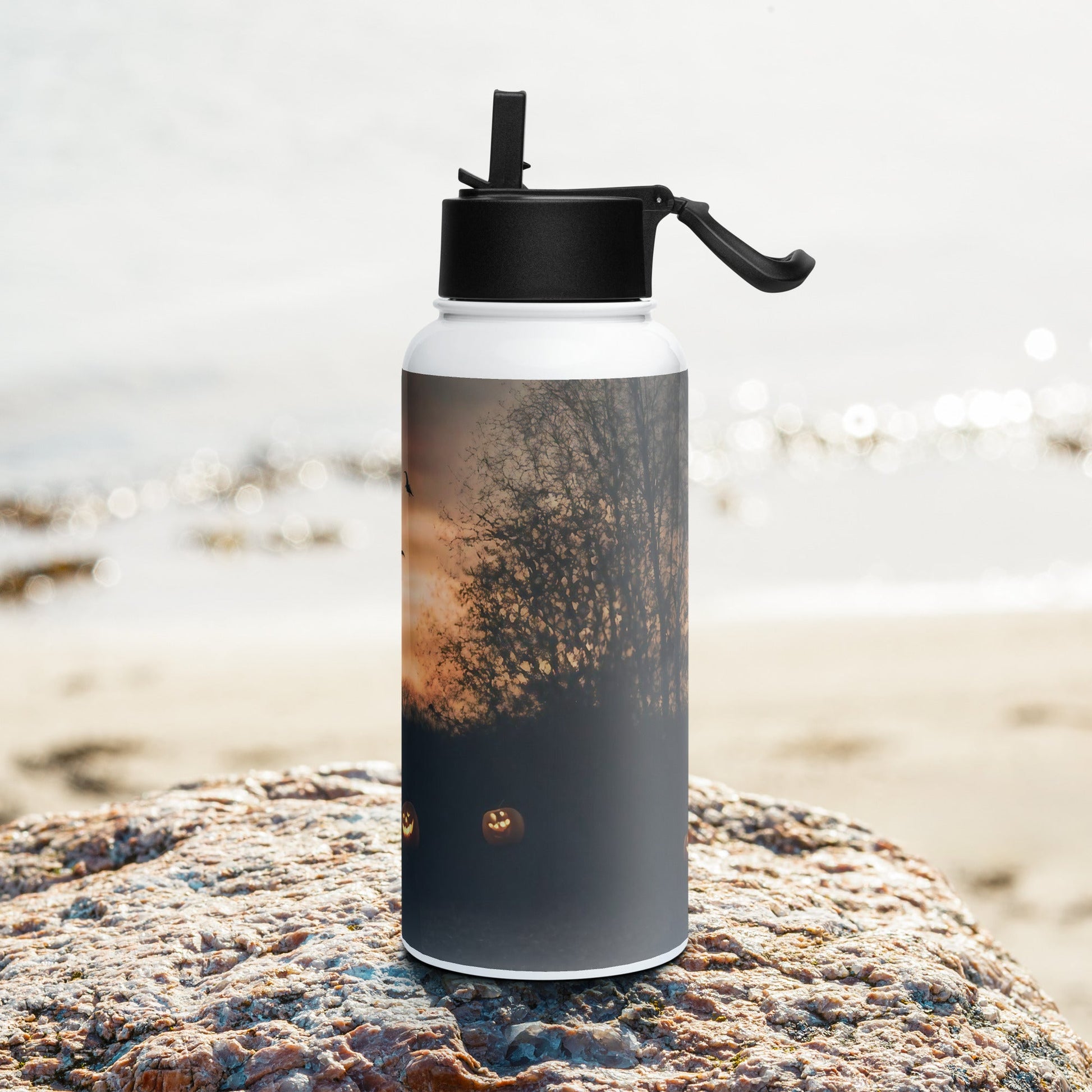 Stainless steel water bottle with a straw lid
