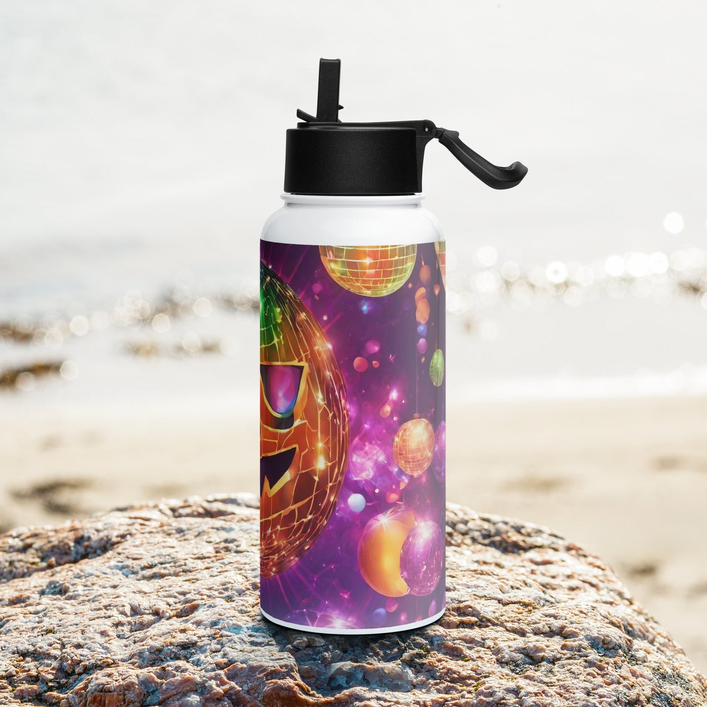 Stainless steel water bottle with a straw lid