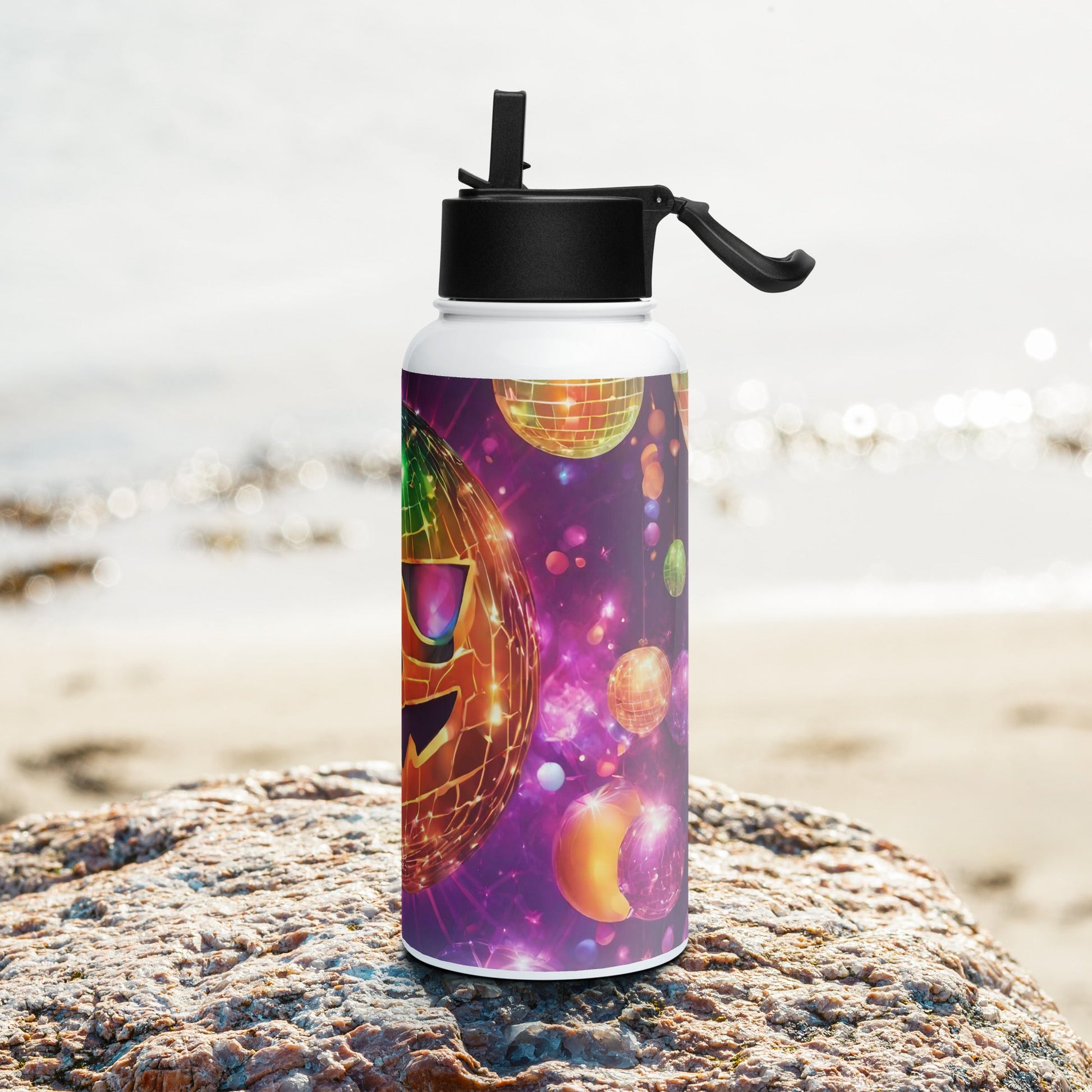 Stainless steel water bottle with a straw lid