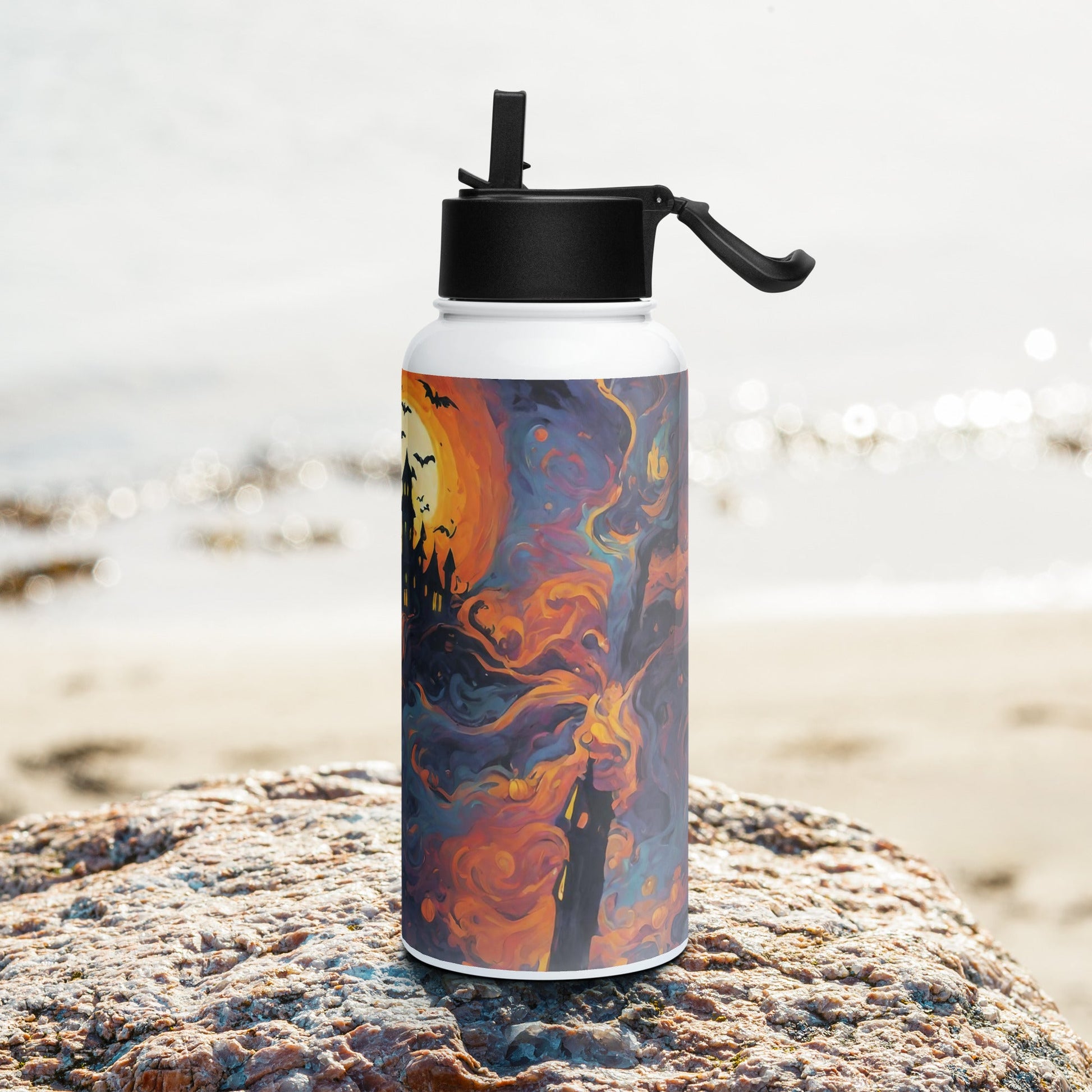 Stainless steel water bottle with a straw lid