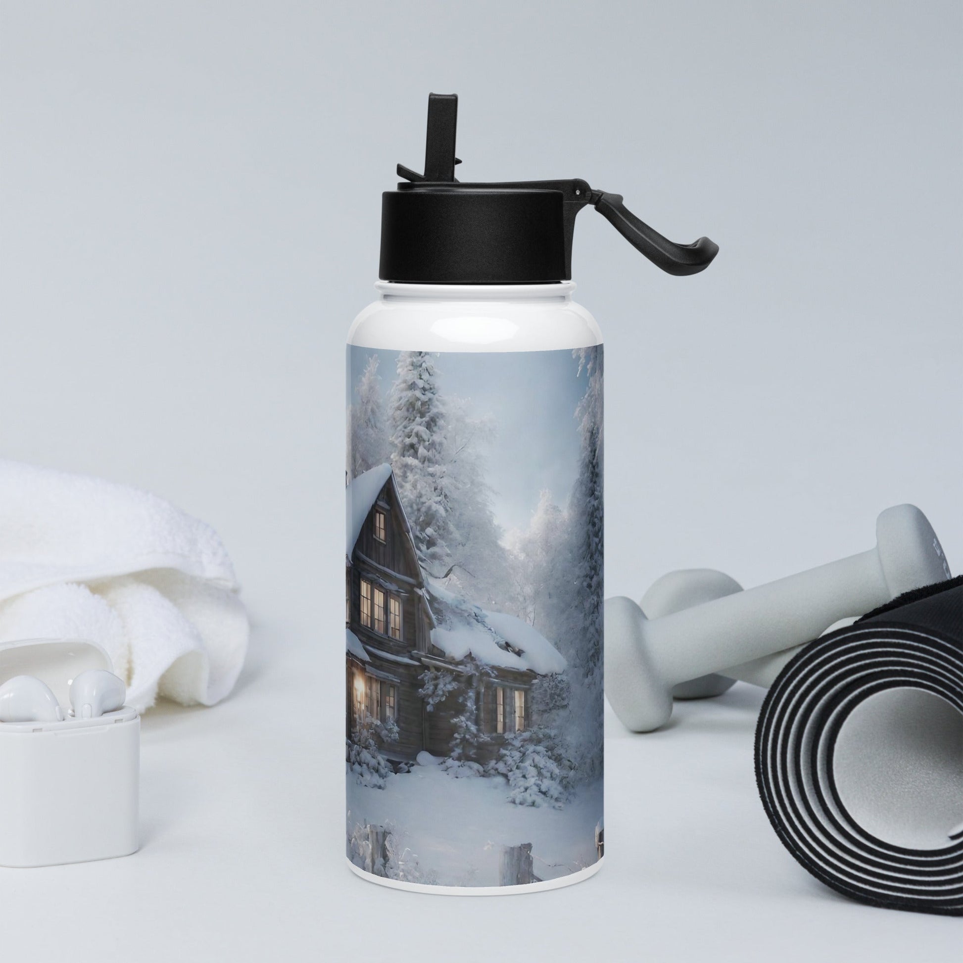 Stainless steel water bottle with a straw lid