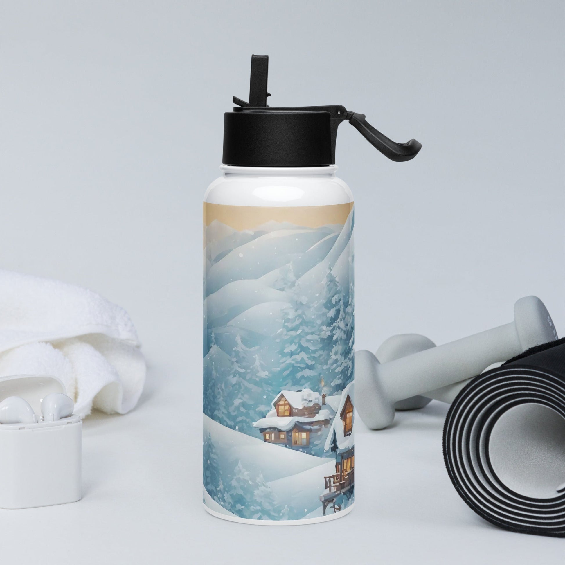 Stainless steel water bottle with a straw lid