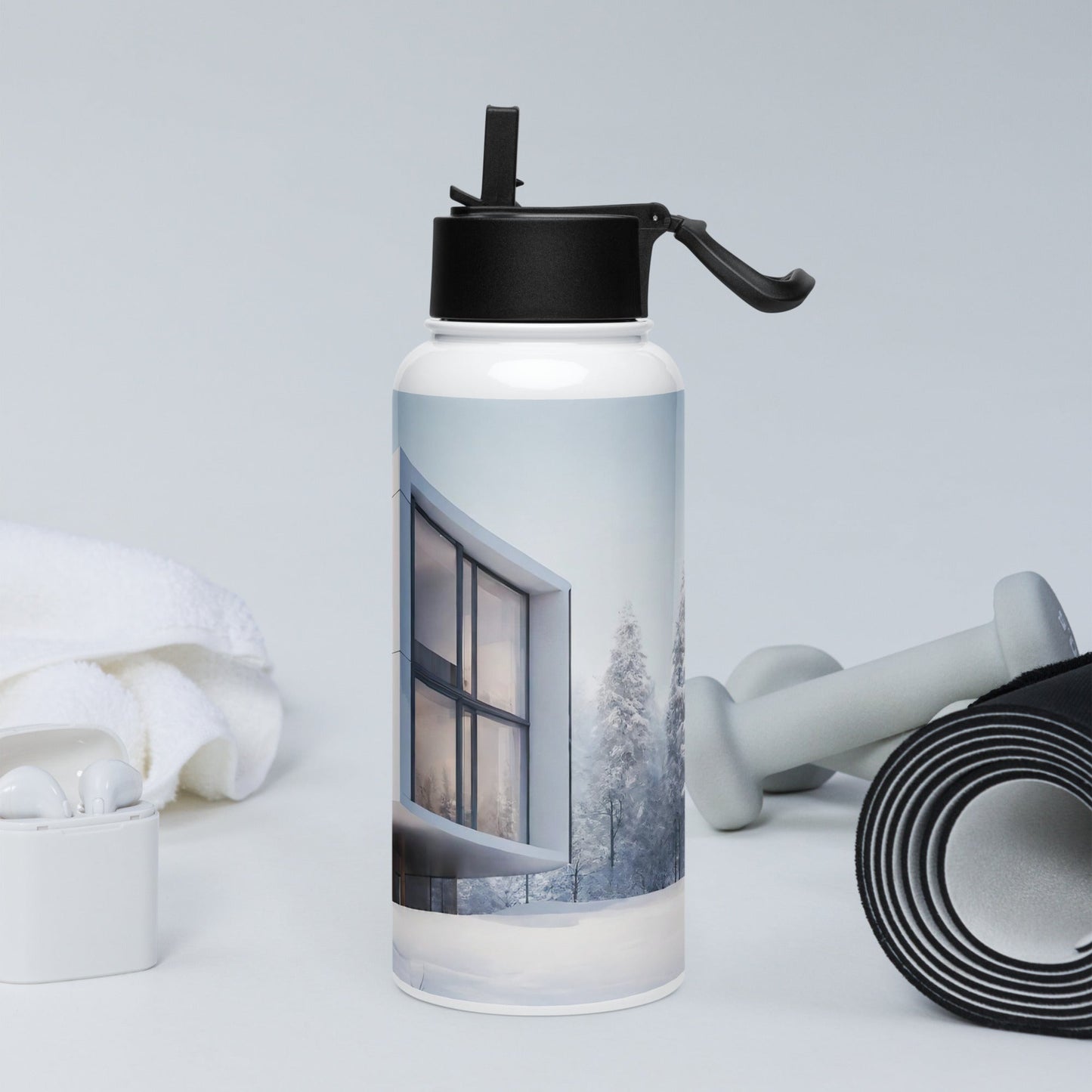 Stainless steel water bottle with a straw lid