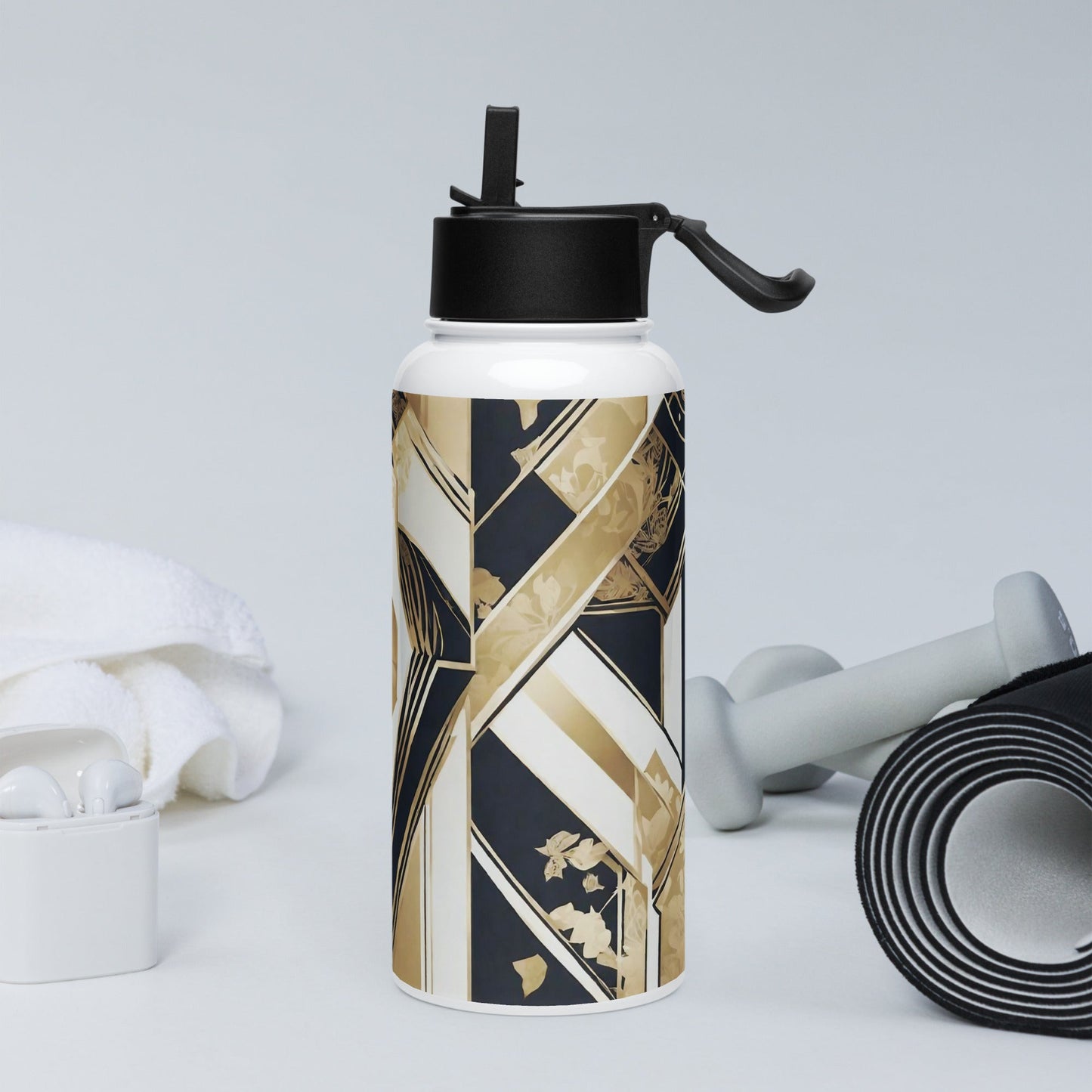Stainless steel water bottle with a straw lid