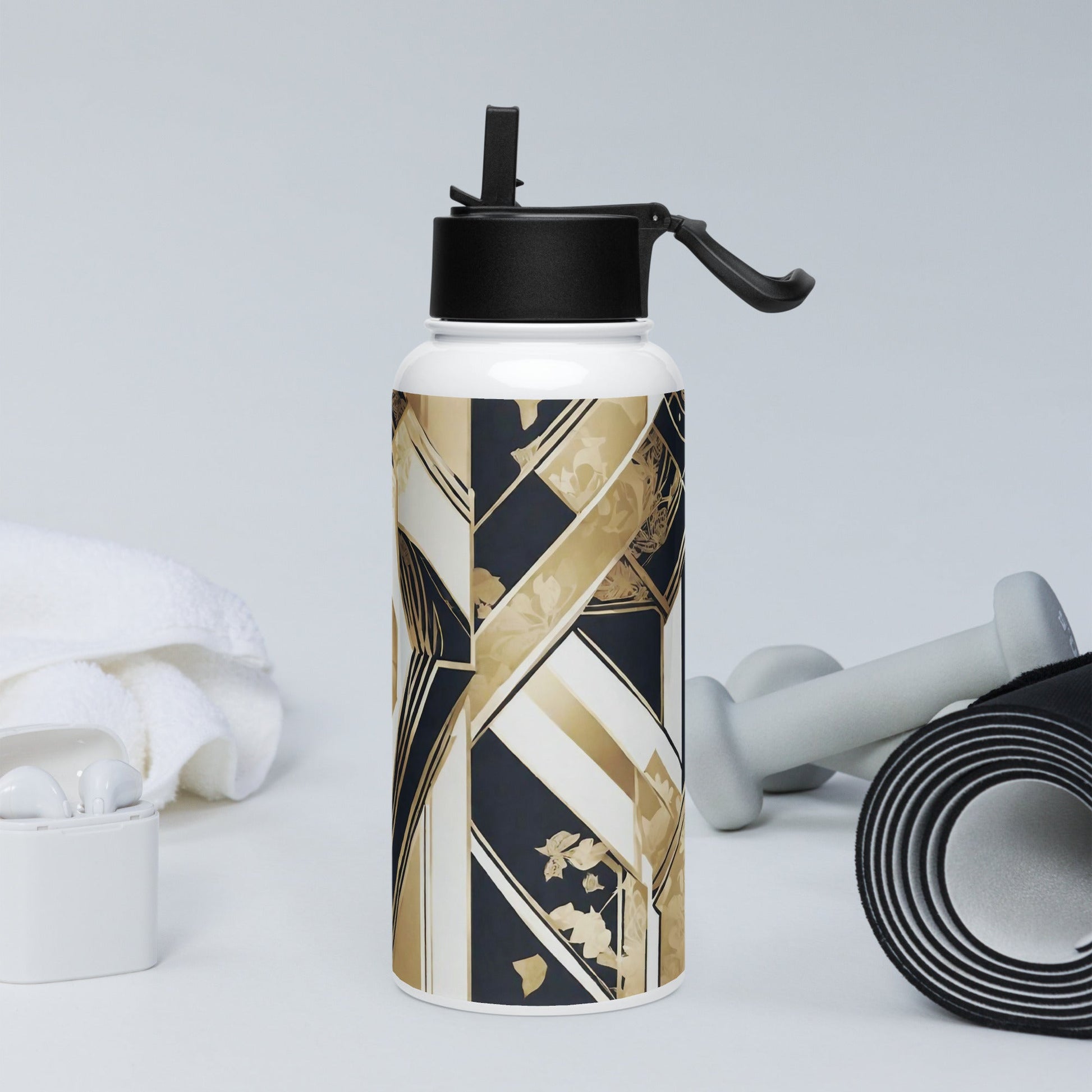 Stainless steel water bottle with a straw lid