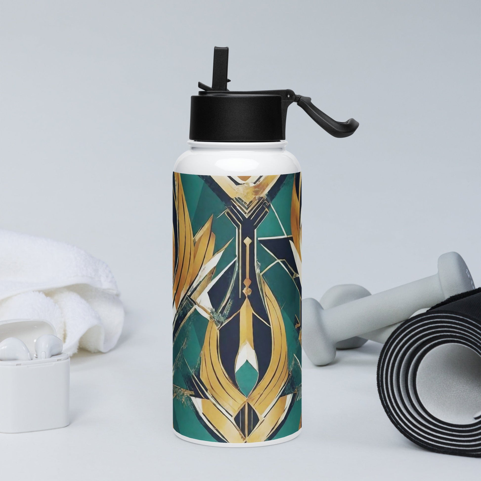 Stainless steel water bottle with a straw lid