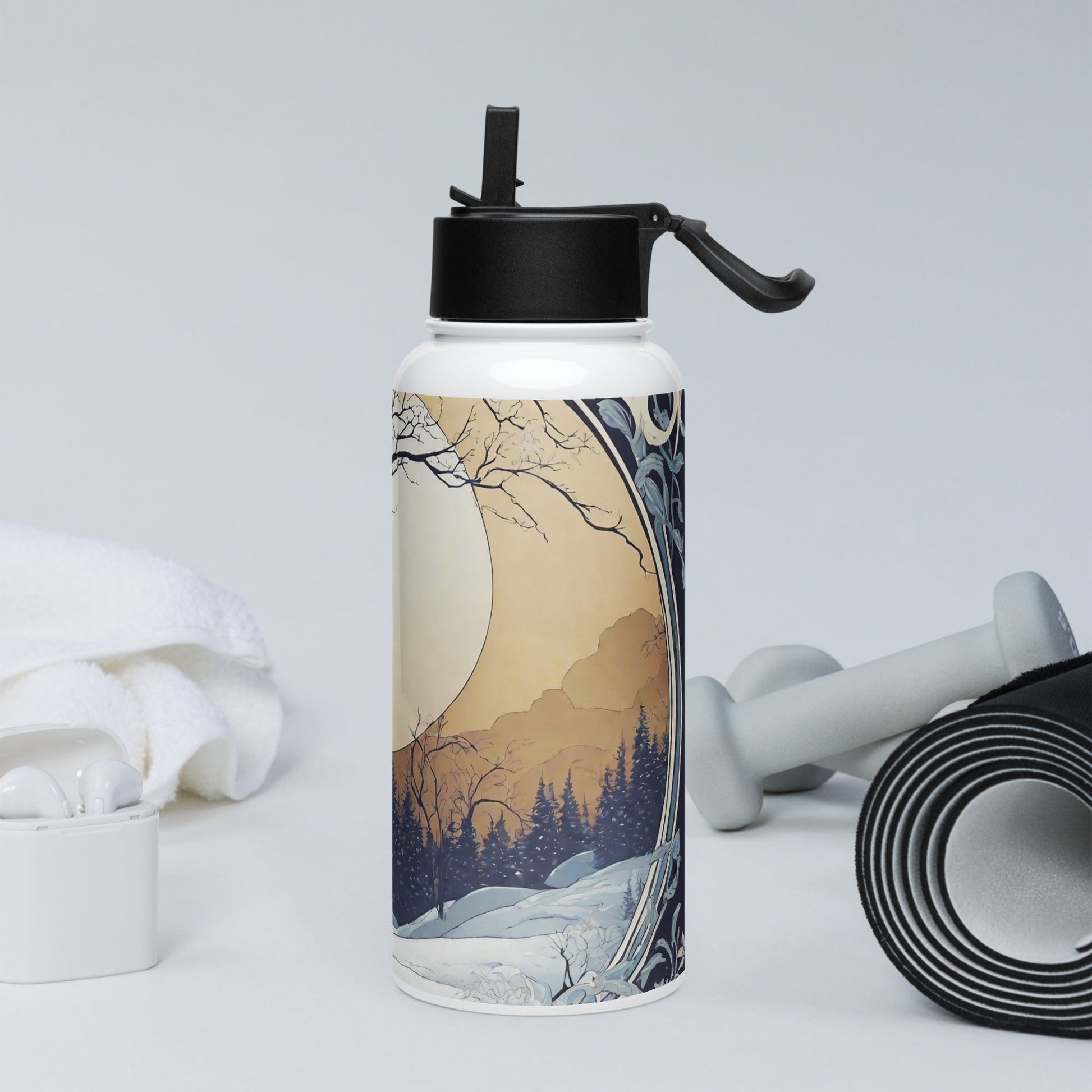Stainless steel water bottle with a straw lid