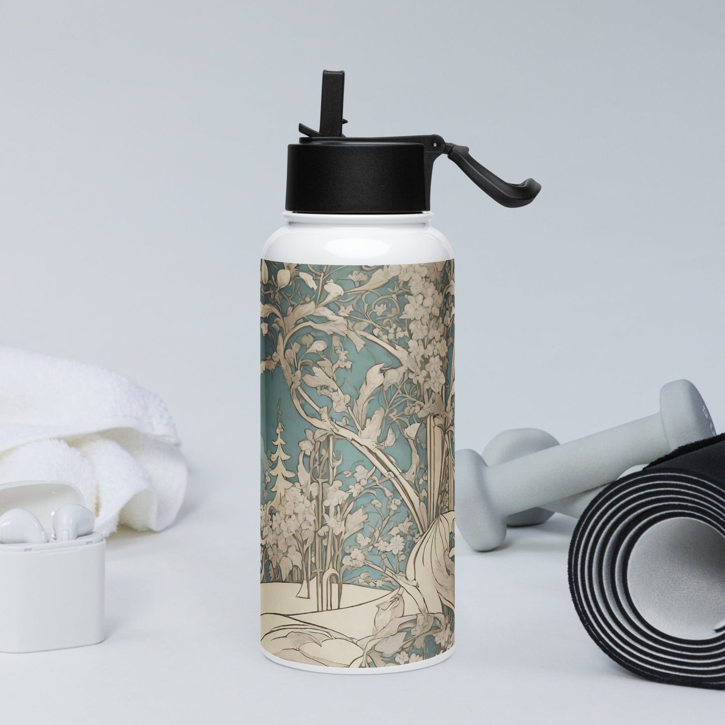 Stainless steel water bottle with a straw lid