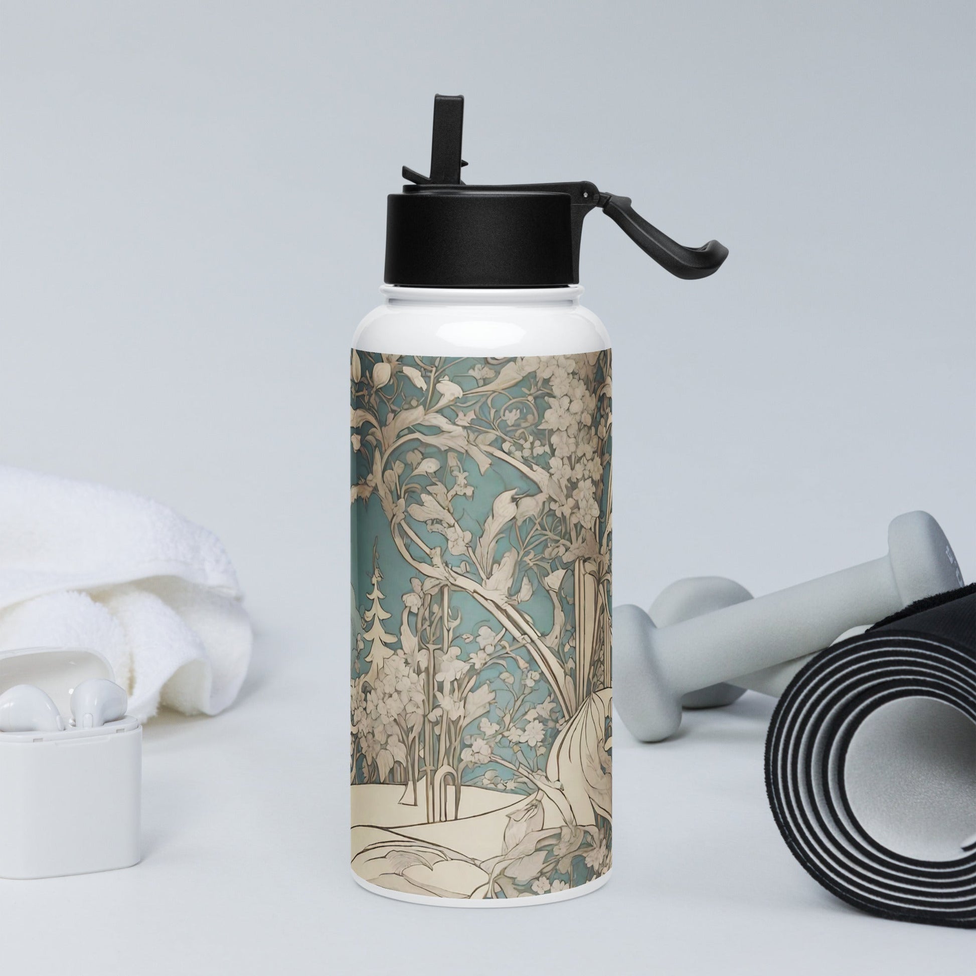 Stainless steel water bottle with a straw lid