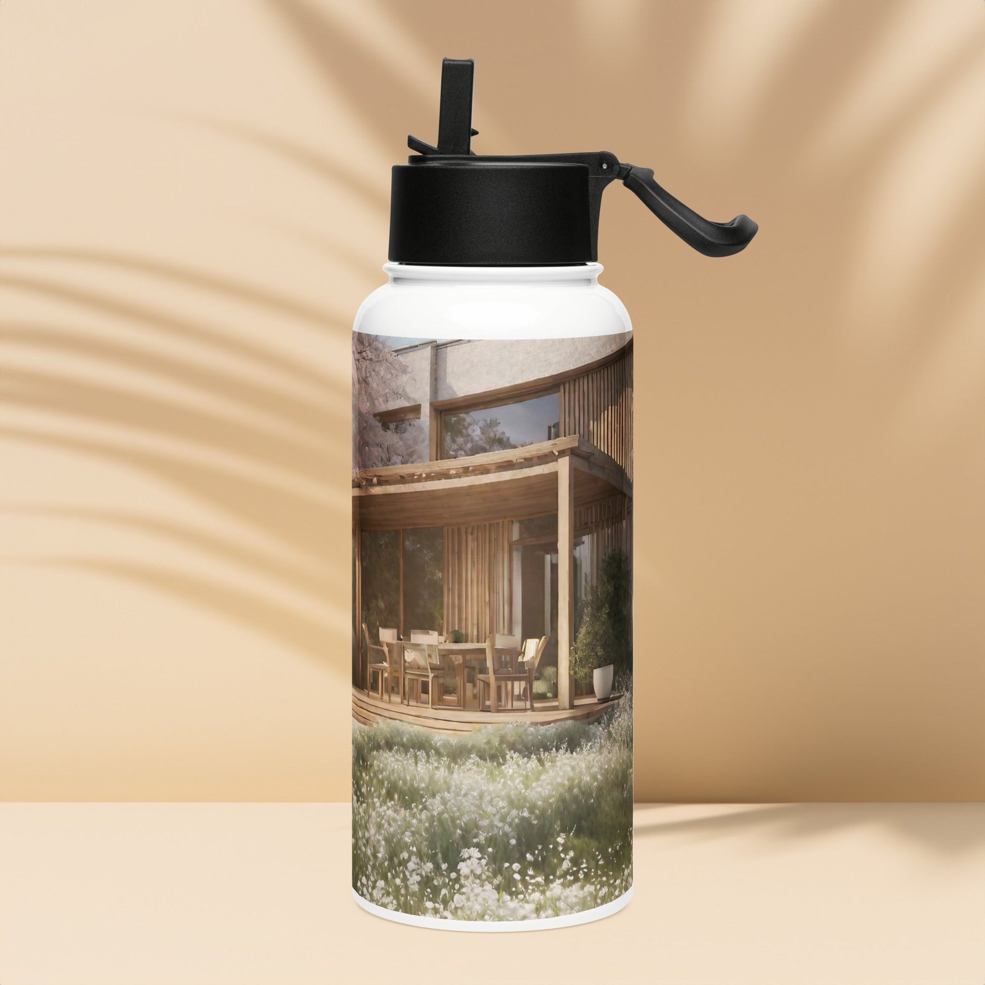 Stainless steel water bottle with a straw lid