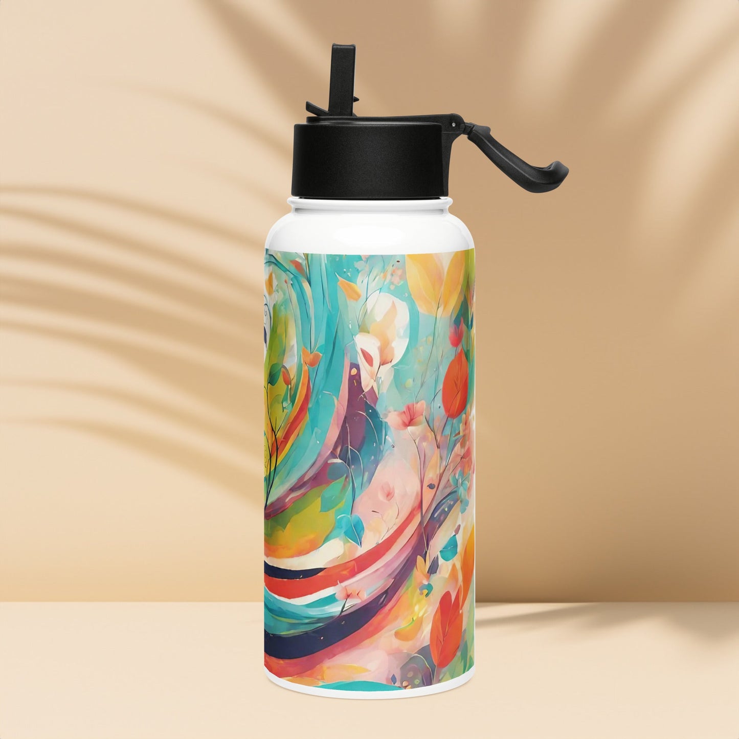 Stainless steel water bottle with a straw lid