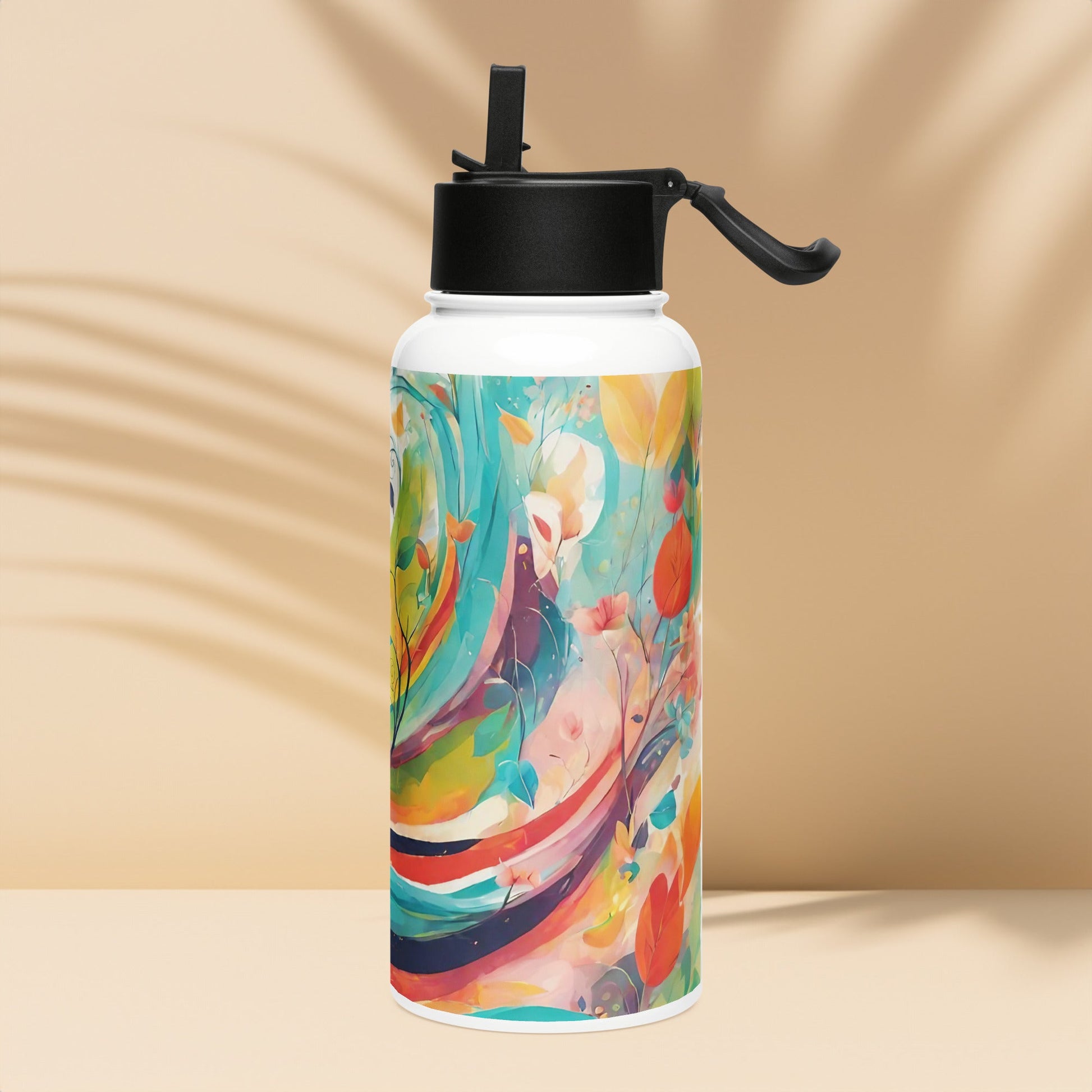 Stainless steel water bottle with a straw lid