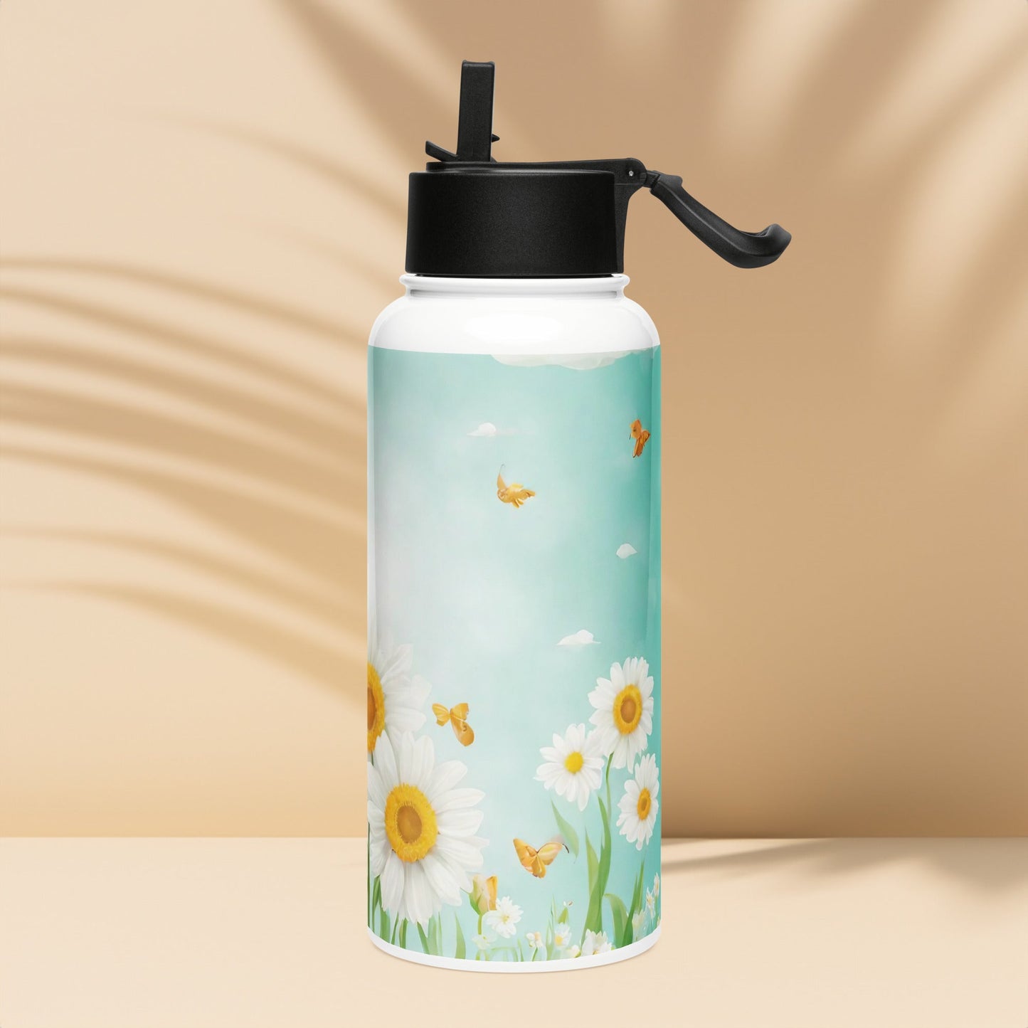 Stainless steel water bottle with a straw lid