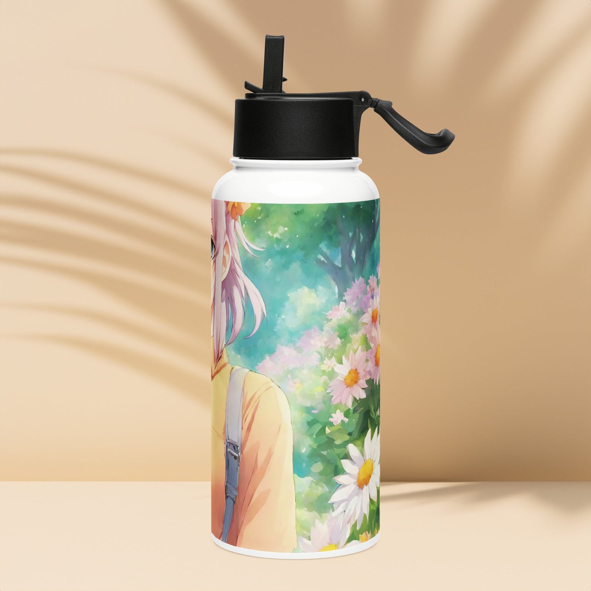 Stainless steel water bottle with a straw lid