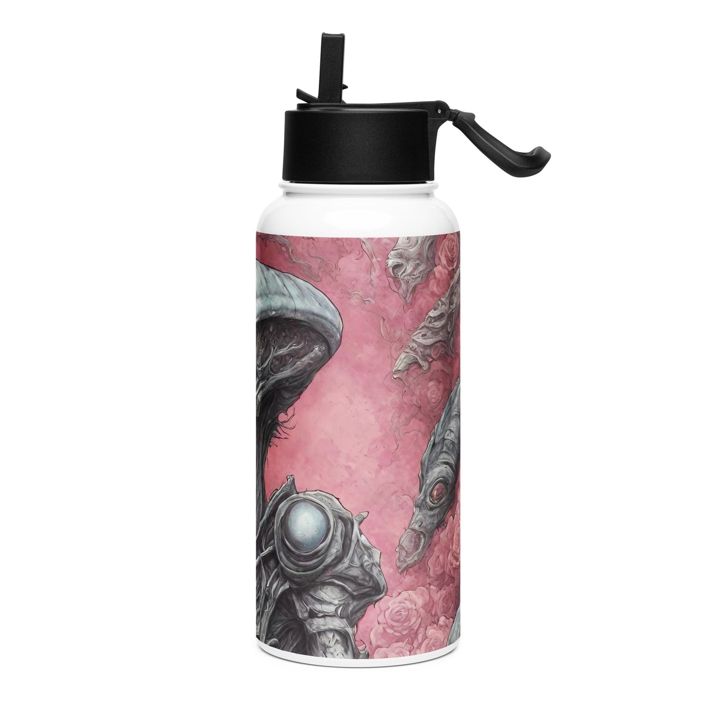 Stainless steel water bottle with a straw lid