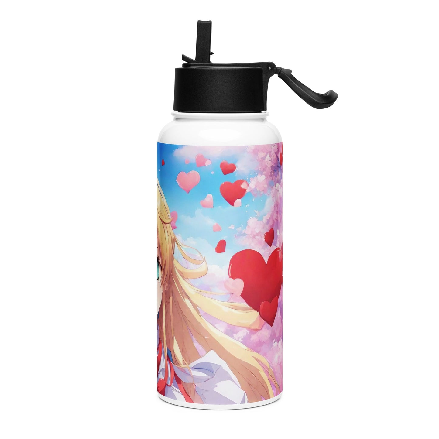 Stainless steel water bottle with a straw lid