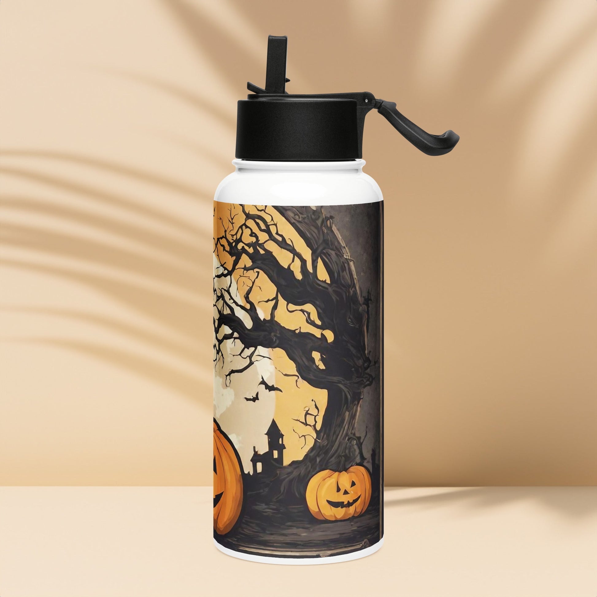 Stainless steel water bottle with a straw lid