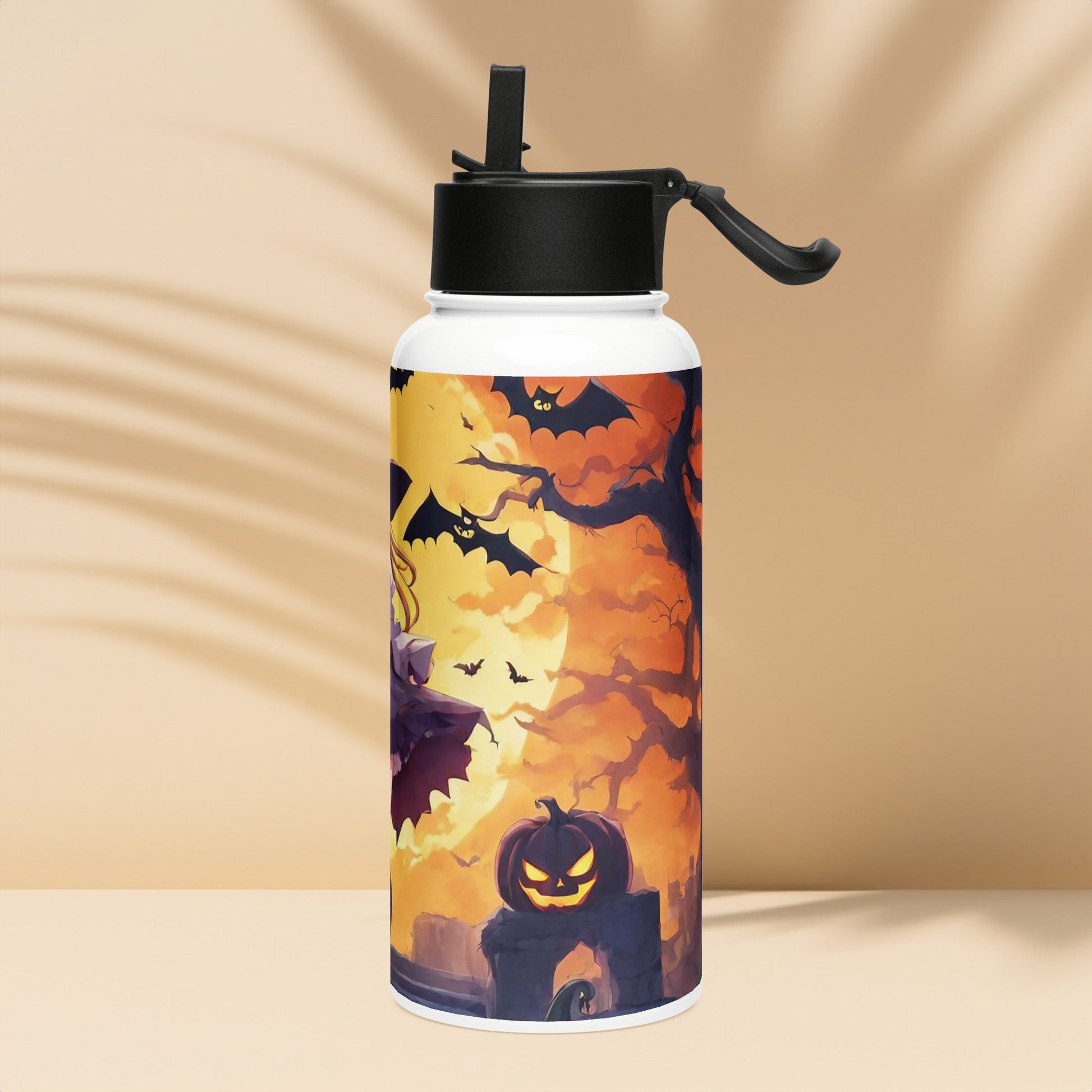 Stainless steel water bottle with a straw lid