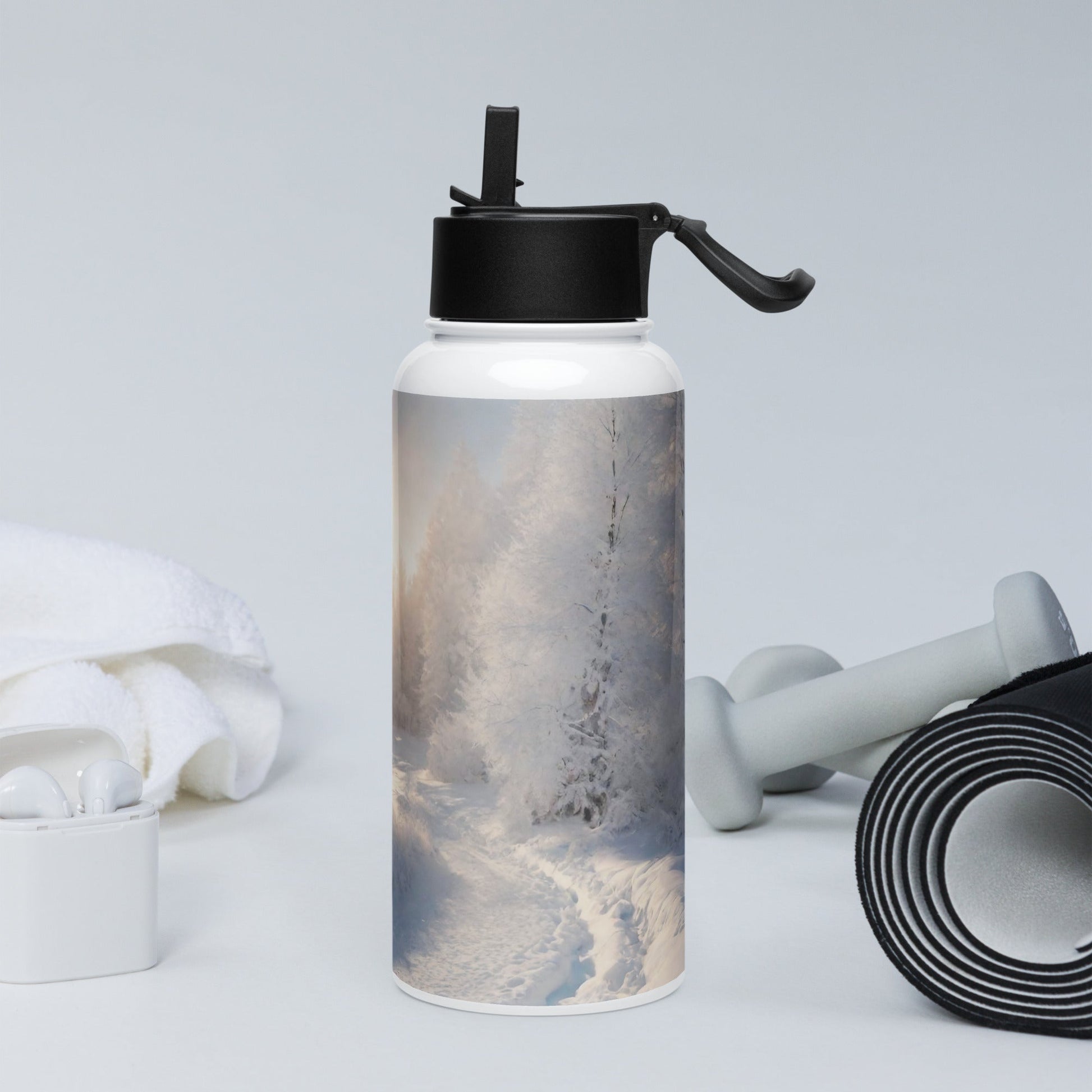 Stainless steel water bottle with a straw lid