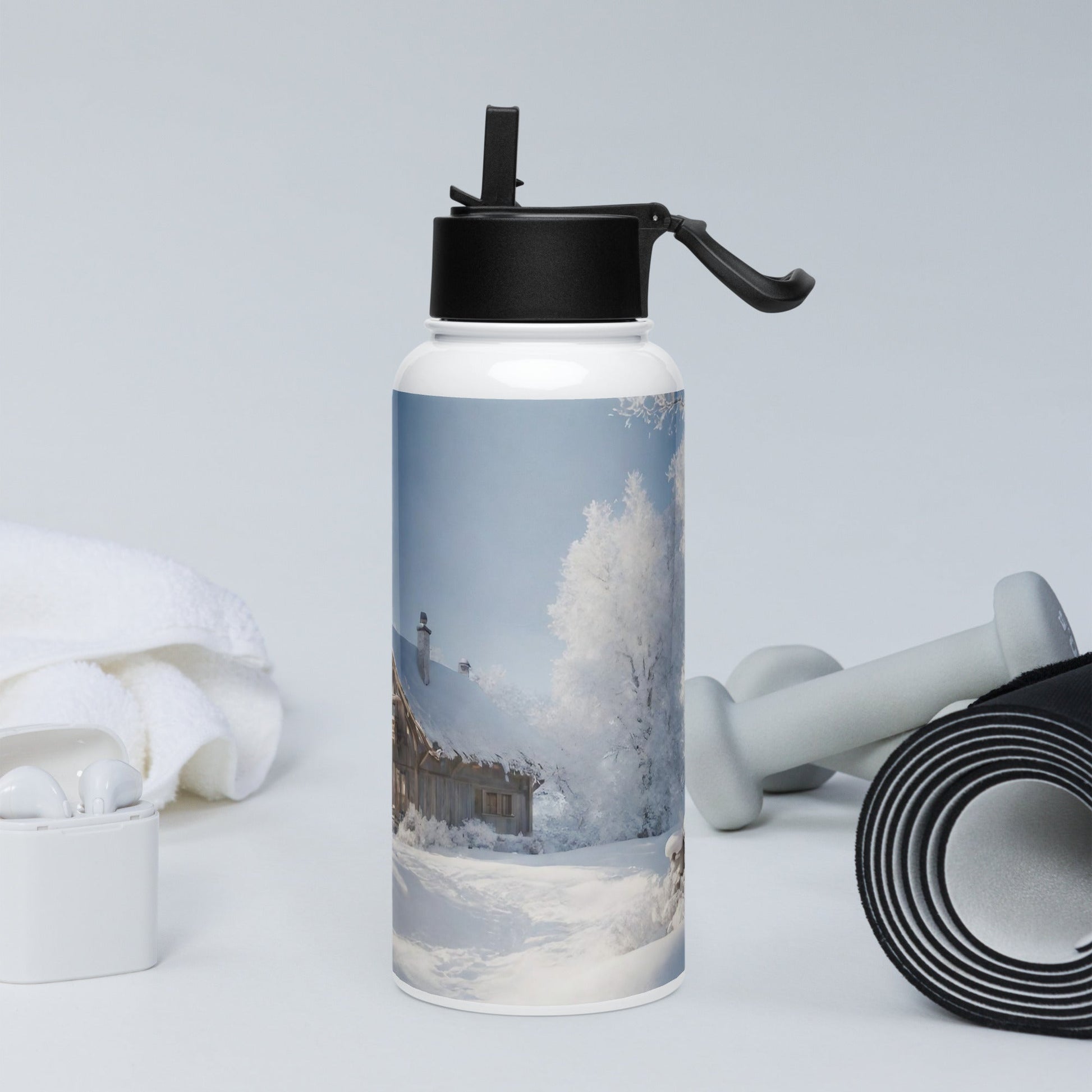 Stainless steel water bottle with a straw lid