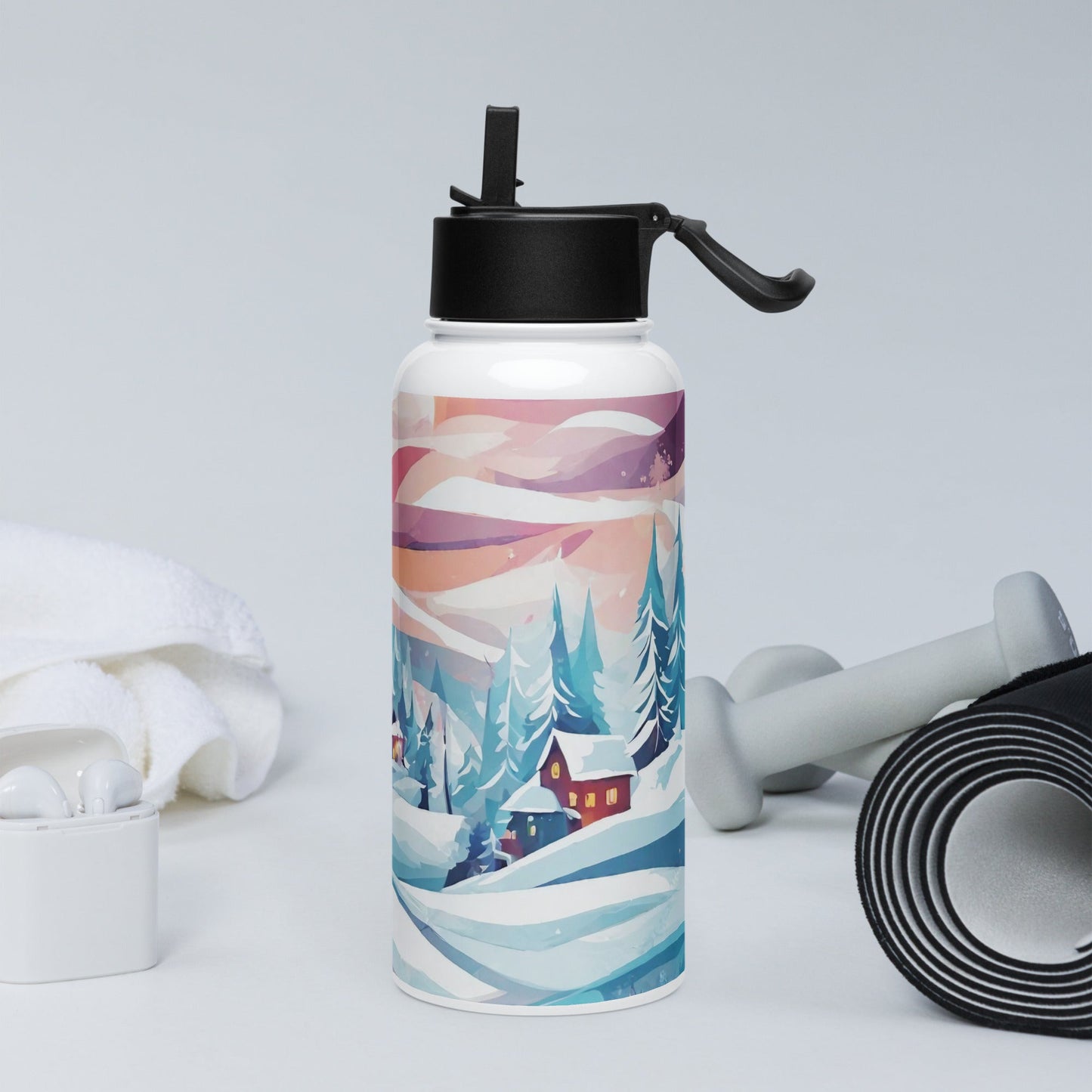 Stainless steel water bottle with a straw lid