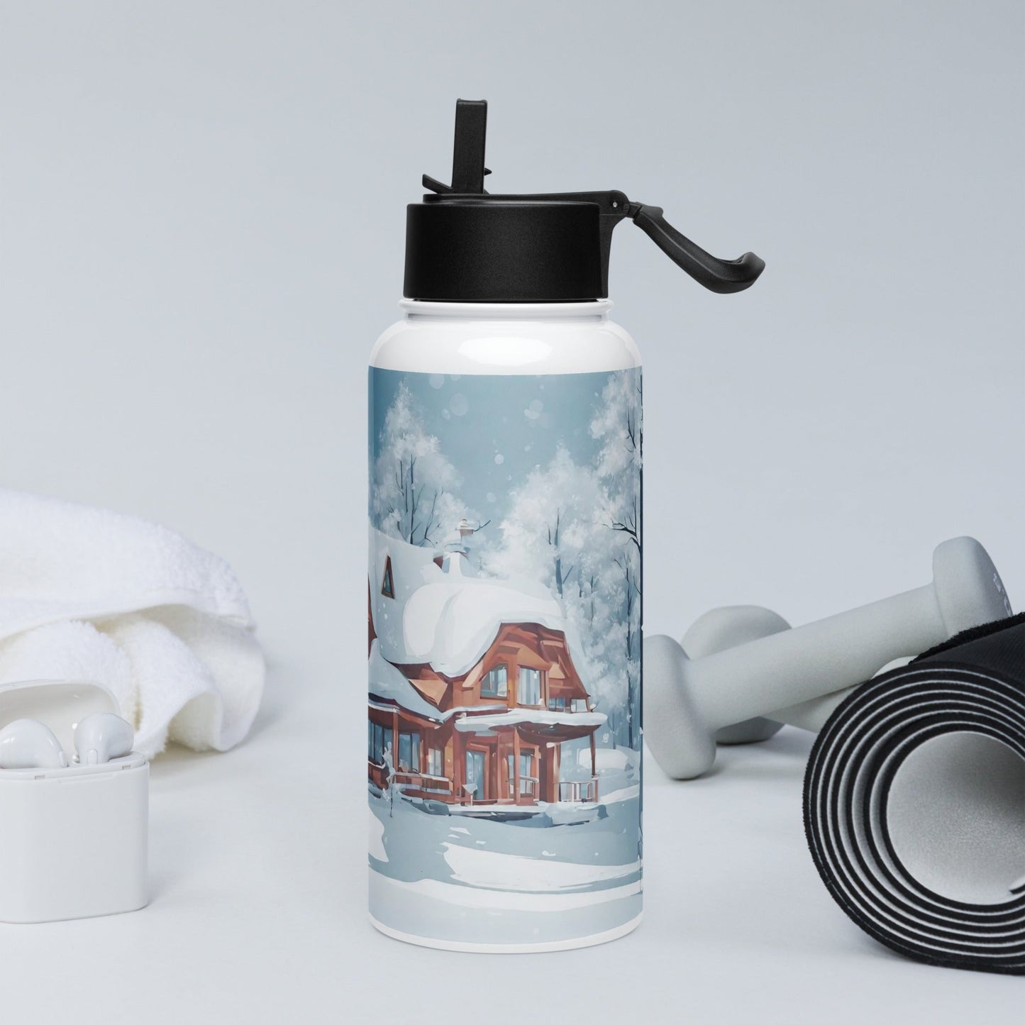 Stainless steel water bottle with a straw lid