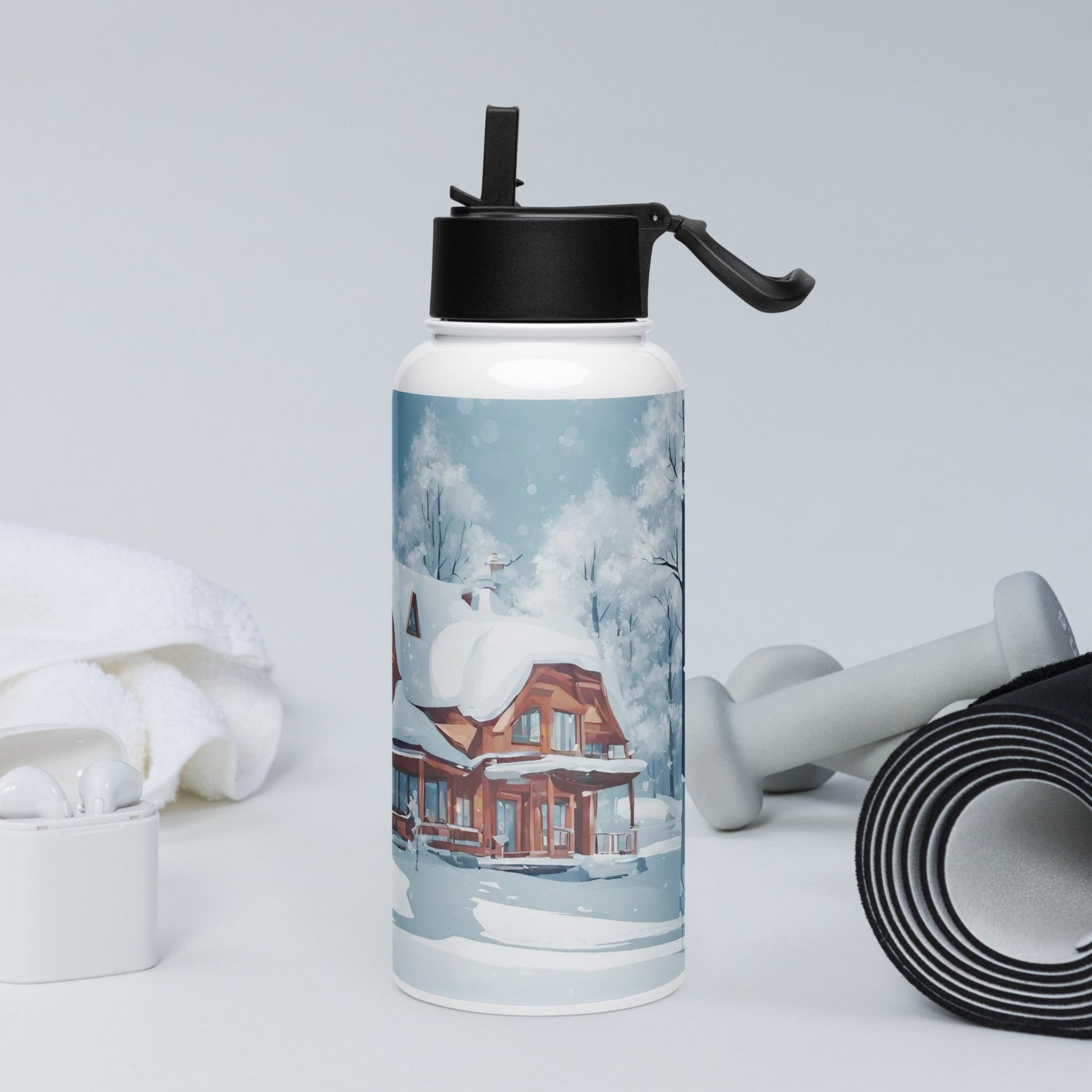 Stainless steel water bottle with a straw lid