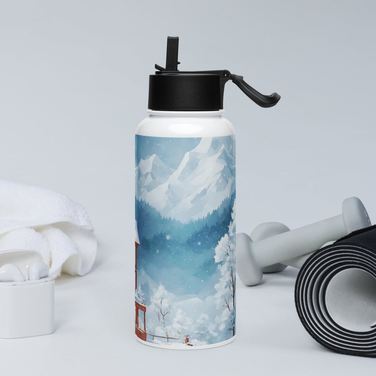 Stainless steel water bottle with a straw lid