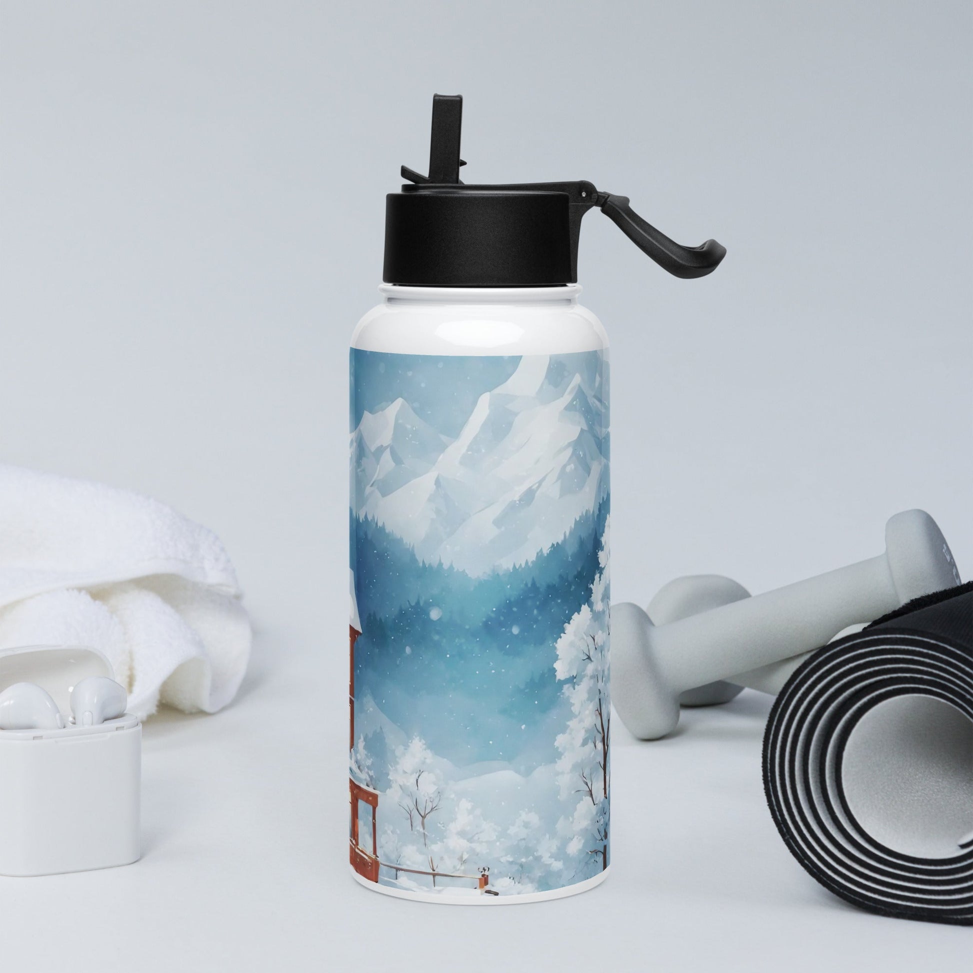 Stainless steel water bottle with a straw lid