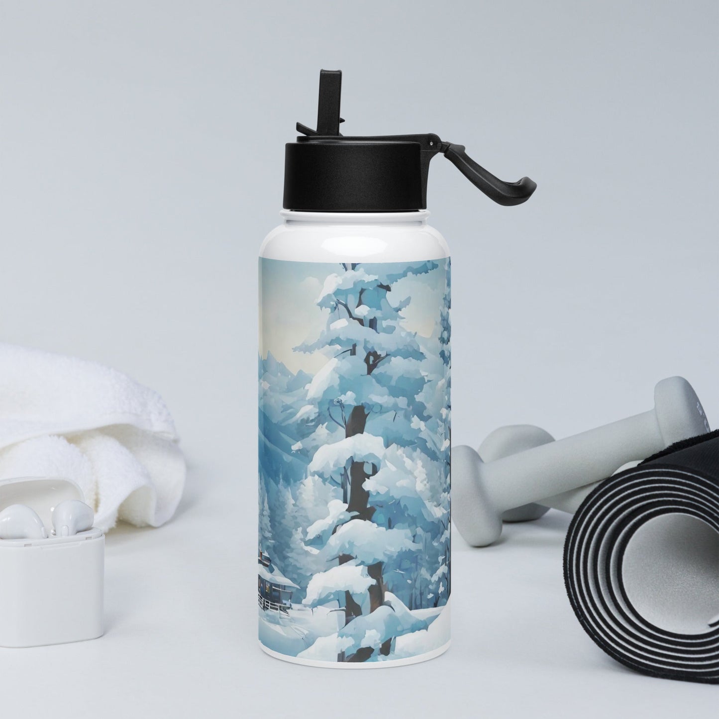 Stainless steel water bottle with a straw lid