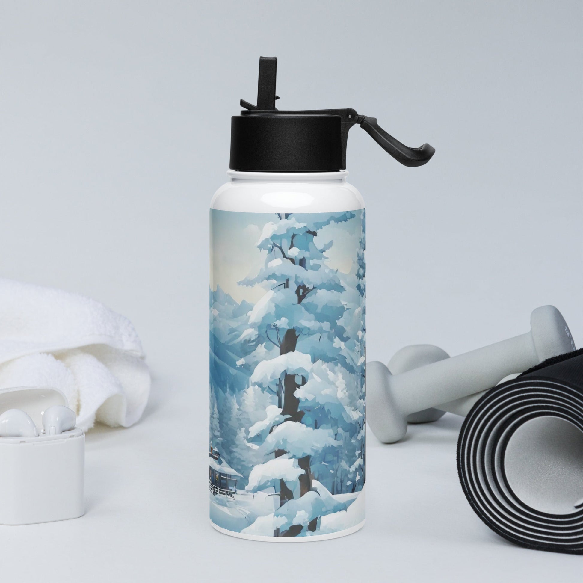 Stainless steel water bottle with a straw lid