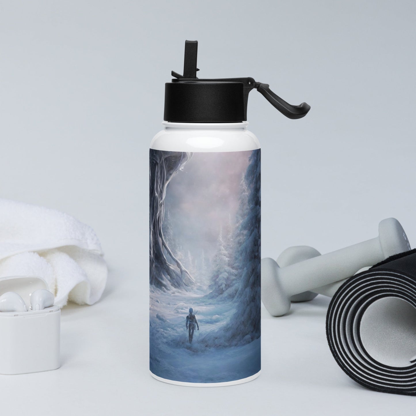 Stainless steel water bottle with a straw lid